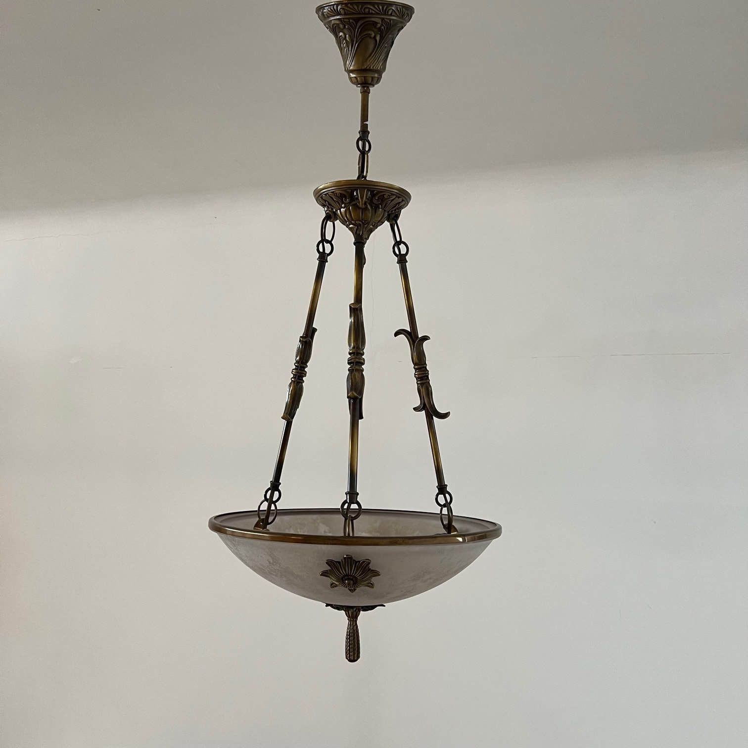 Brass And Frosted Glass Mid Century Swedish Plafonnier Light photo furniture