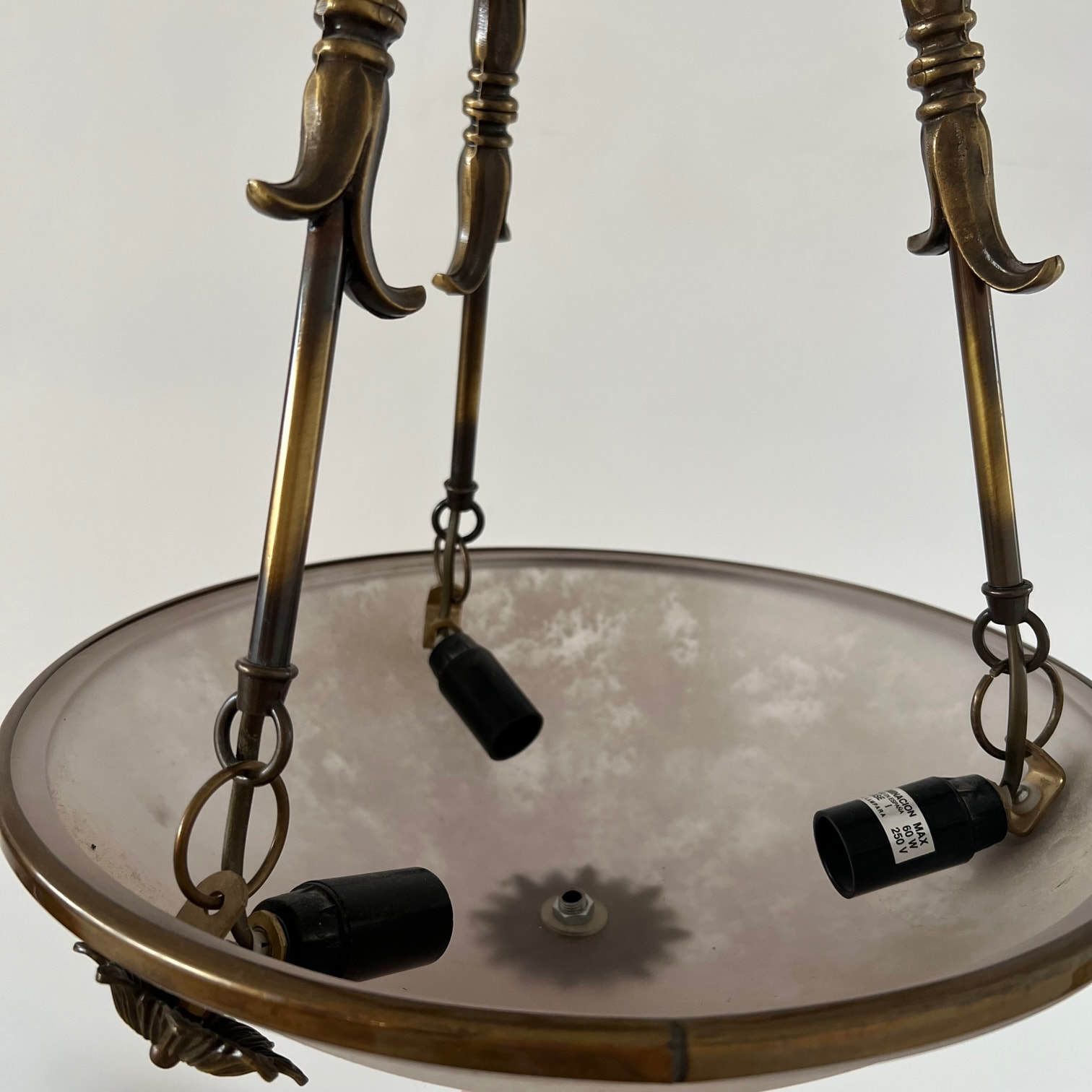photo for sale Brass And Frosted Glass Mid Century Swedish Plafonnier Light