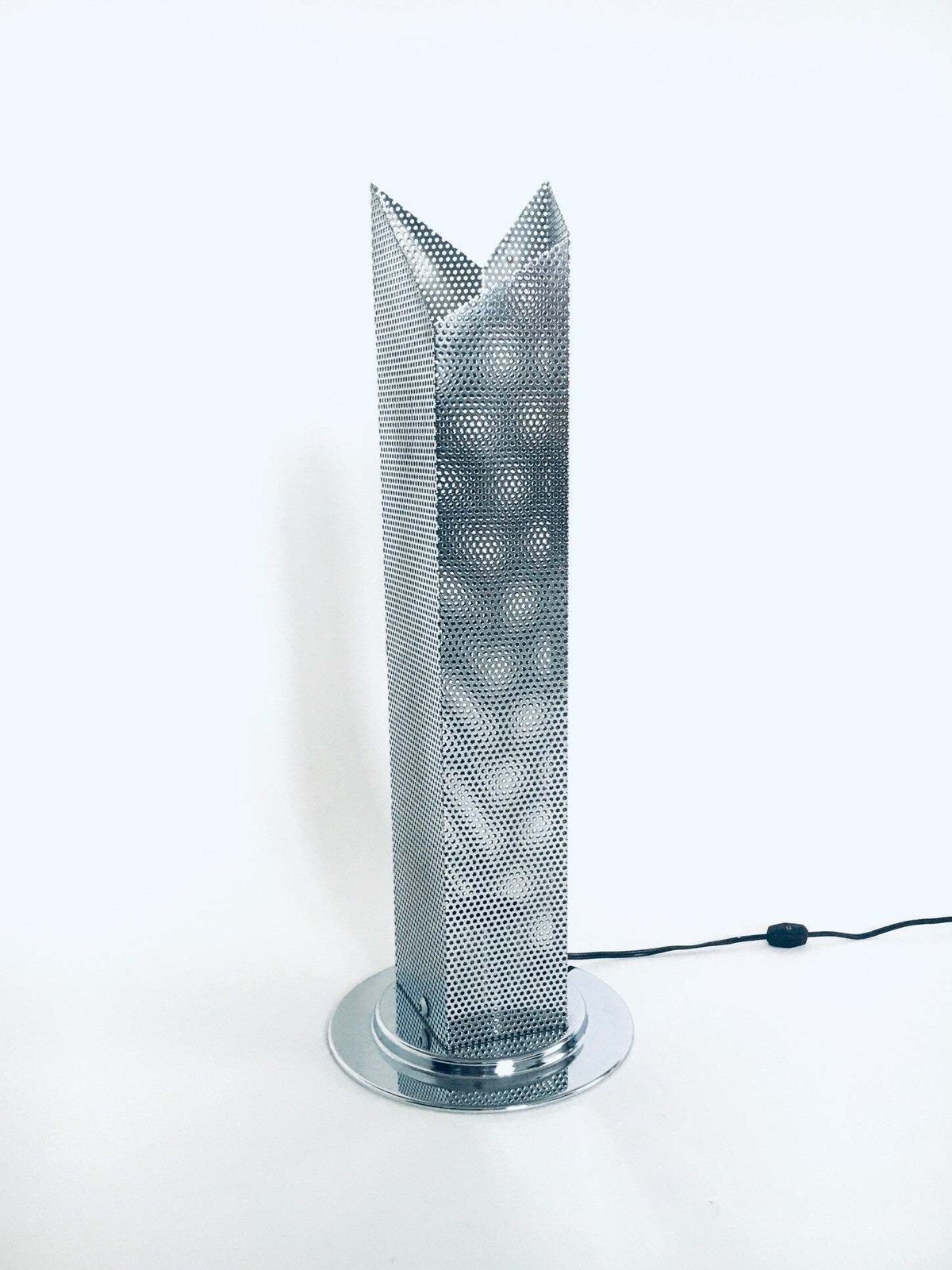 Postmodern Architectural Design Chrome Steel Perforated Metal Table Lamp, Italy 1980's