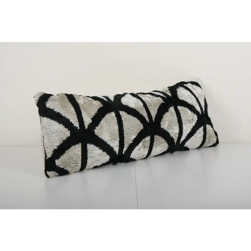 Ikat Black And Beige Pillow Cover   Silk Pastel Velvet Lumbar Pillow Cover photo furniture