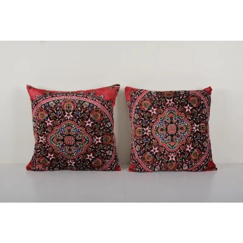 Set Of Two Square Velvet Pillow Cover, Ethnic Matching Cushion Cover, Pair