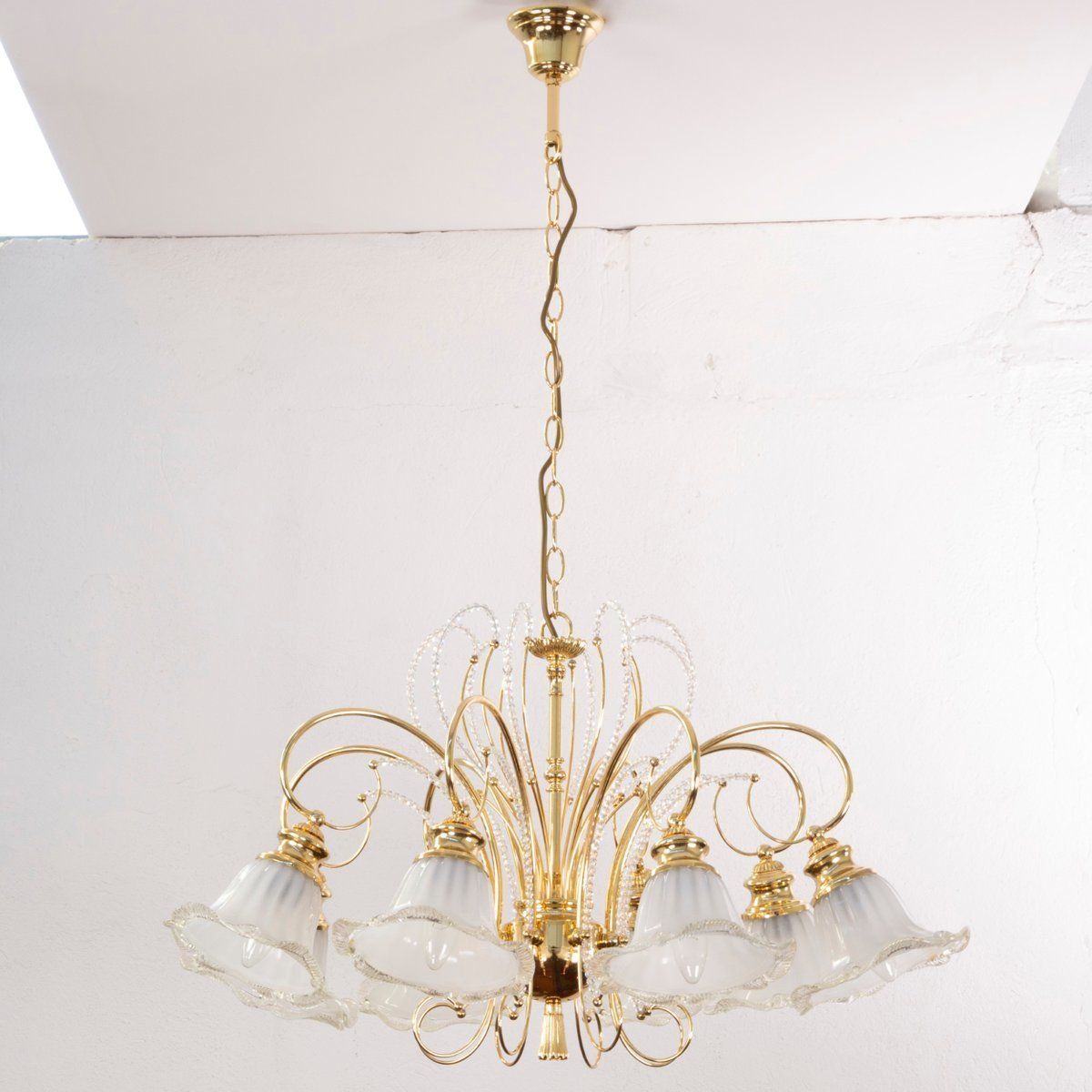 Vintage Italian Chandelier In Gold Plated Brass And Swarovski Crystal, 1960s photo furniture