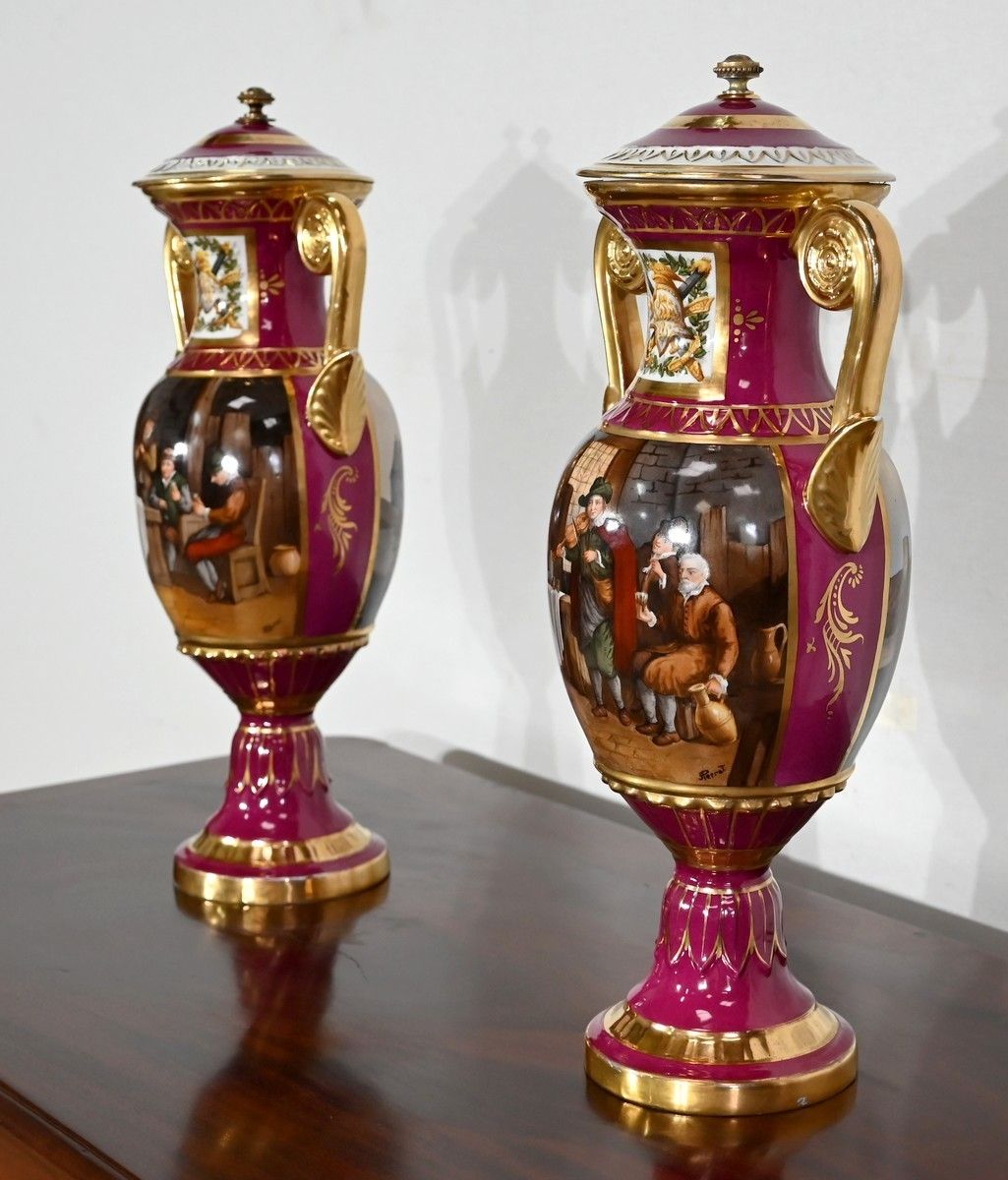 Pair Of Paris Porcelain Vases  Early 20th Century photo Home Decor