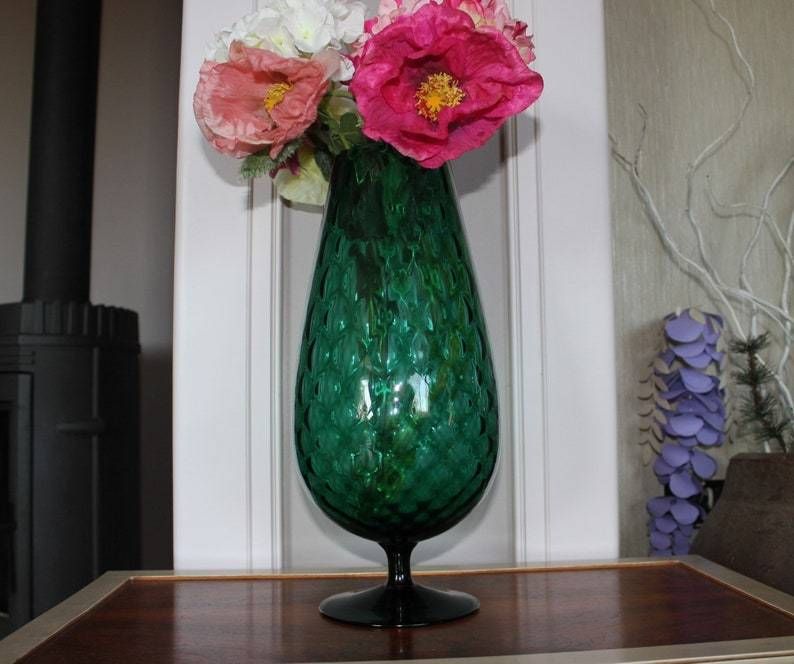 Stunning Green Glass Hand Blown Italian Pedestal  Emerald Home Accent Wedding, Anniversary Gift Vase photo furniture