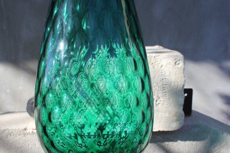 Stunning Green Glass Hand Blown Italian Pedestal  Emerald Home Accent Wedding, Anniversary Gift Vase photo 97.0
