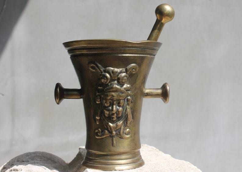 Rare Brass Mortar Solid Spice Hand Grinder And Pestle, Love Cooking Gift, Kitchen Decoration