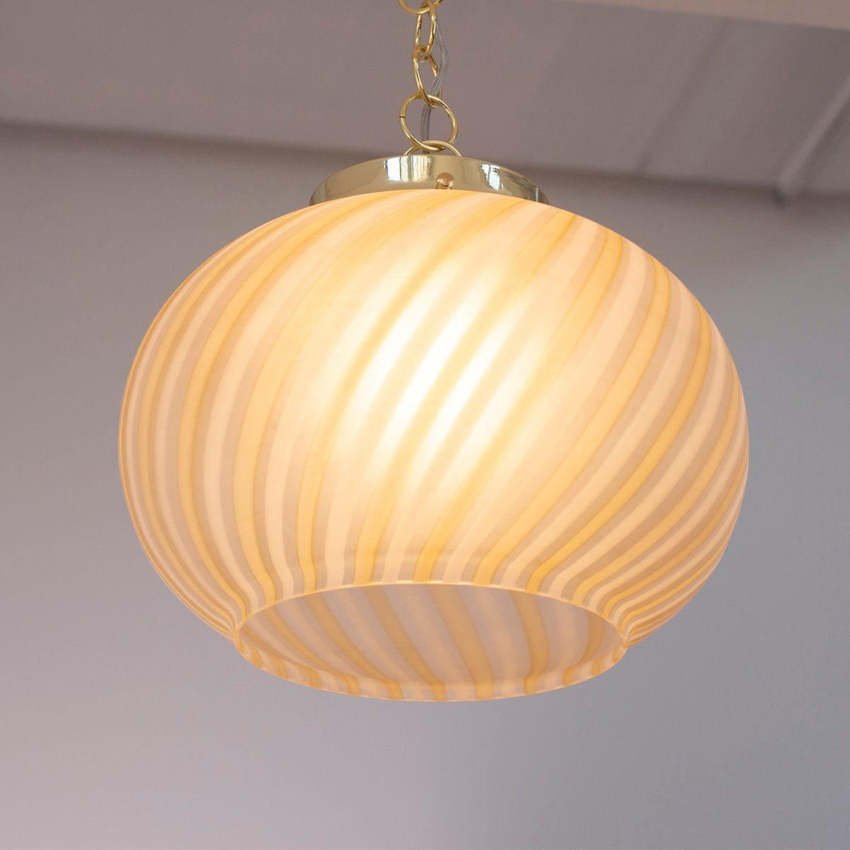 Suspension Lamp In Frosted Glass With White And Amber Stripes, Italy photo 381.0
