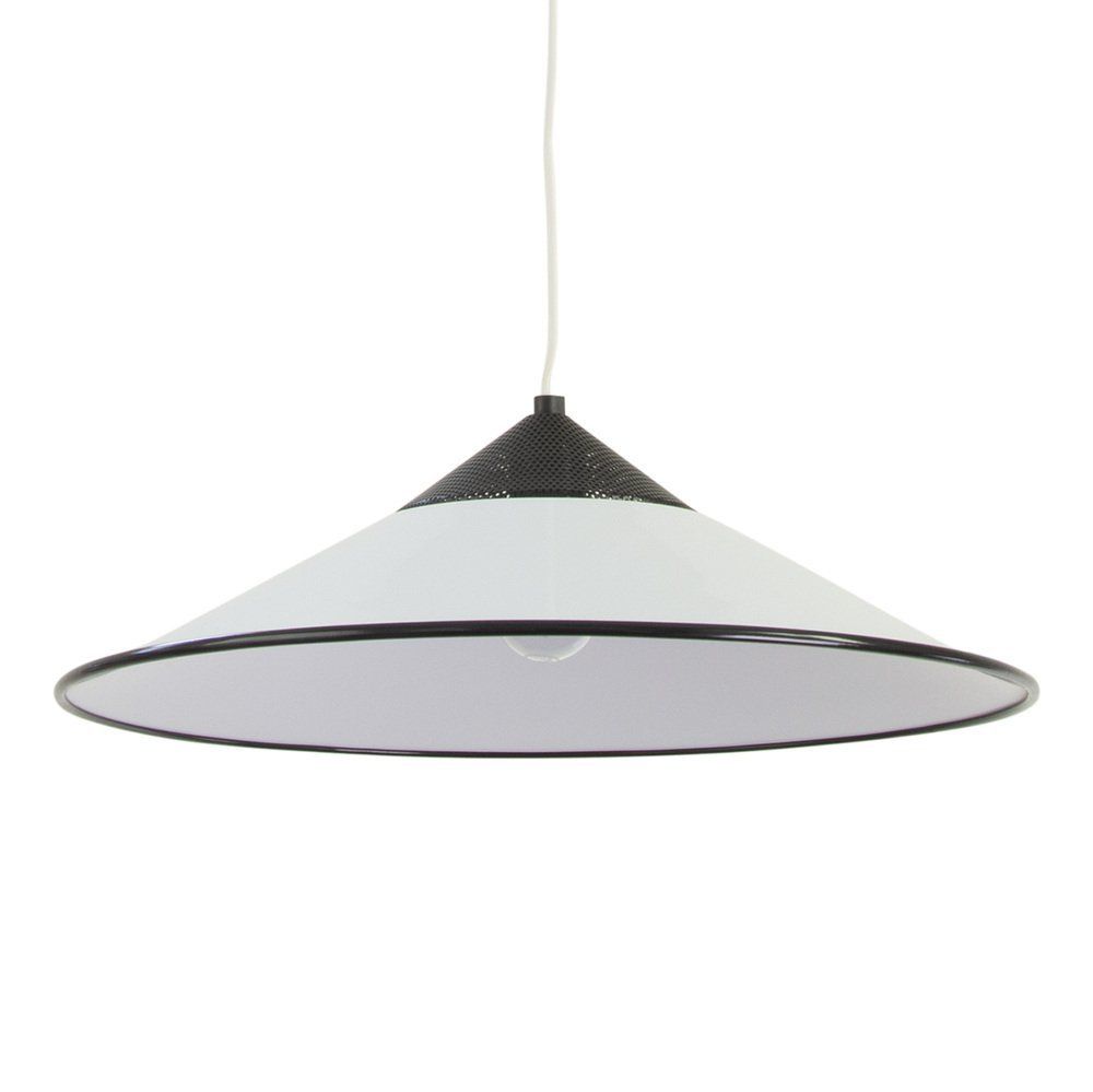 Large Suspension Lamp In White Murano Glass With Black Finishes, Italy, 1970s