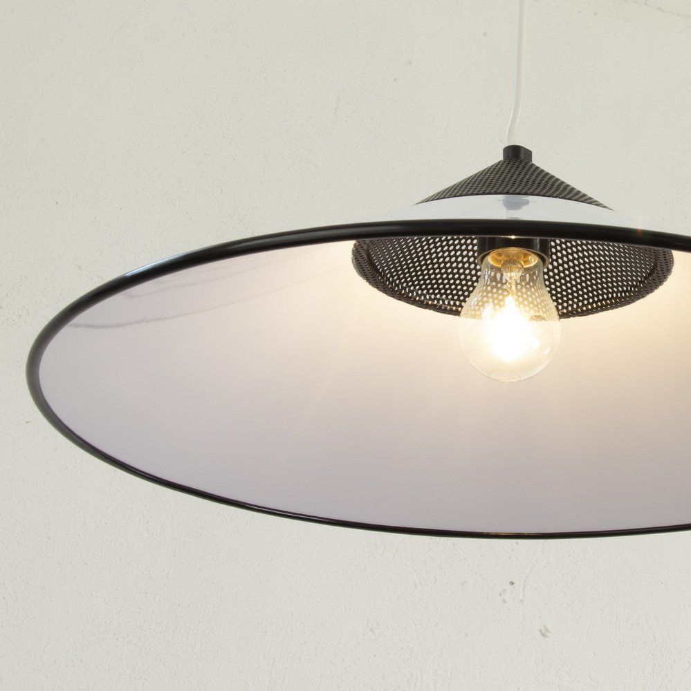 Large Suspension Lamp In White Murano Glass With Black Finishes, Italy, 1970s photo vintage