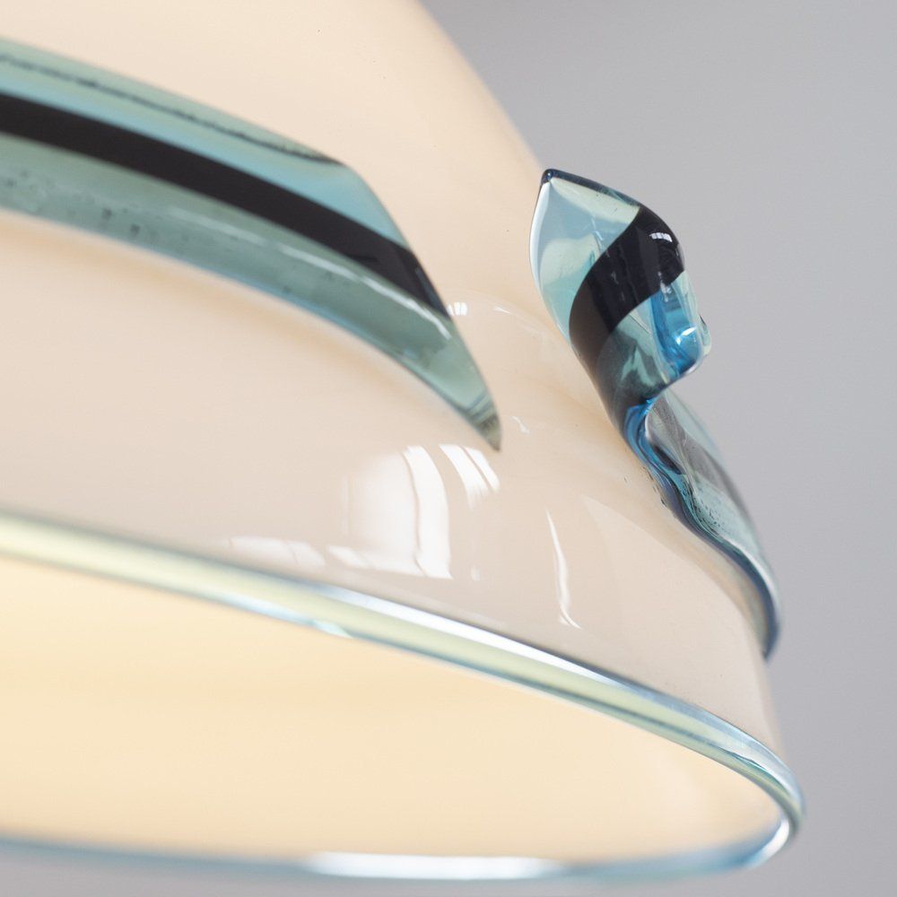Suspension Lamp In White Murano Glass With Turquoise And Black Applications, 1980s photo vinterior