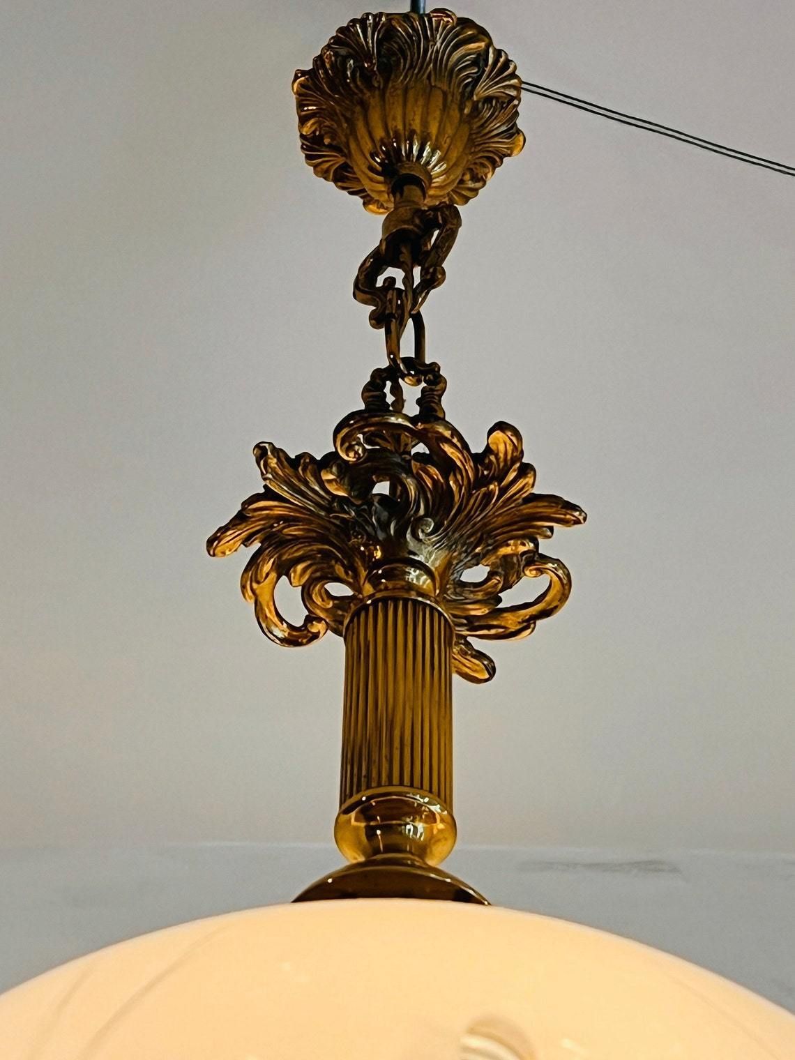 photo for sale Pair Of Spheres Art Nouveau Frosted Glass Ceiling Lights Lamps, Lantern Style Hanging Lamps