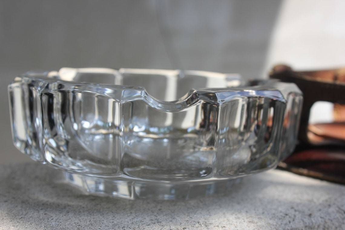 Rare Art Deco Leather And Crystal Cigar Smoking Ashtray Italy For Cigar Lounge Or Soothing Area photo 153.0