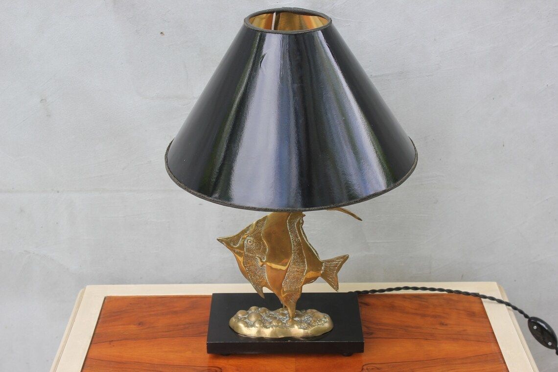 Brass Table Top Lamp Fish Statue Light Exotic Moonfish Sculpture Collectible Desk Lamp