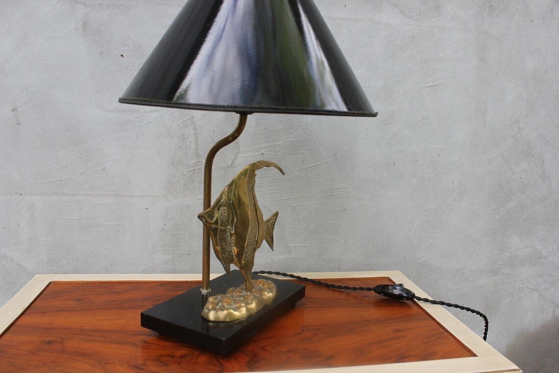 Brass Table Top Lamp Fish Statue Light Exotic Moonfish Sculpture Collectible Desk Lamp photo 238.0