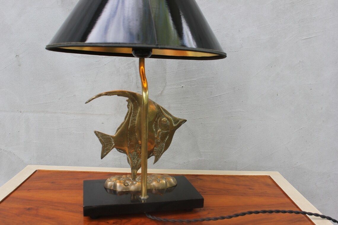 Brass Table Top Lamp Fish Statue Light Exotic Moonfish Sculpture Collectible Desk Lamp photo buy