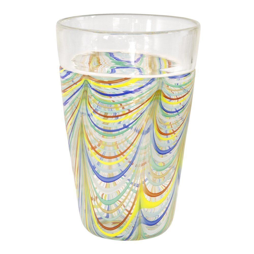 Phoenician Vase In Murano Glass With Polychrome Filigree And Crystal By Archimede Seguso