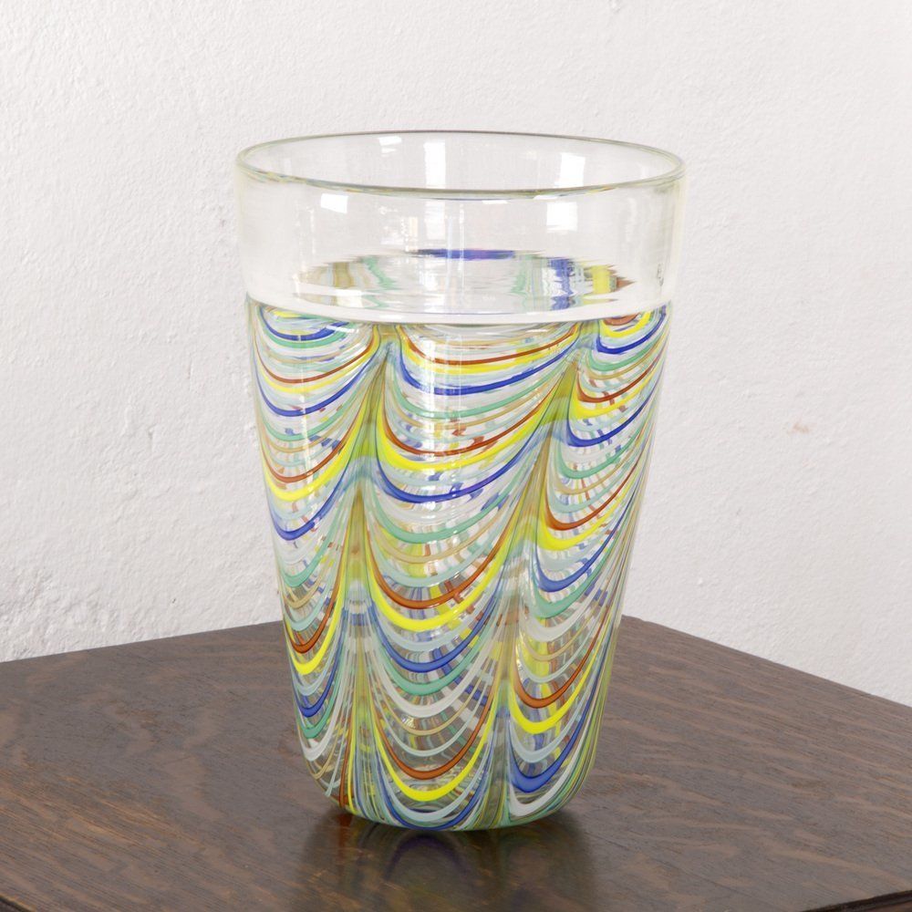 Phoenician Vase In Murano Glass With Polychrome Filigree And Crystal By Archimede Seguso photo buy