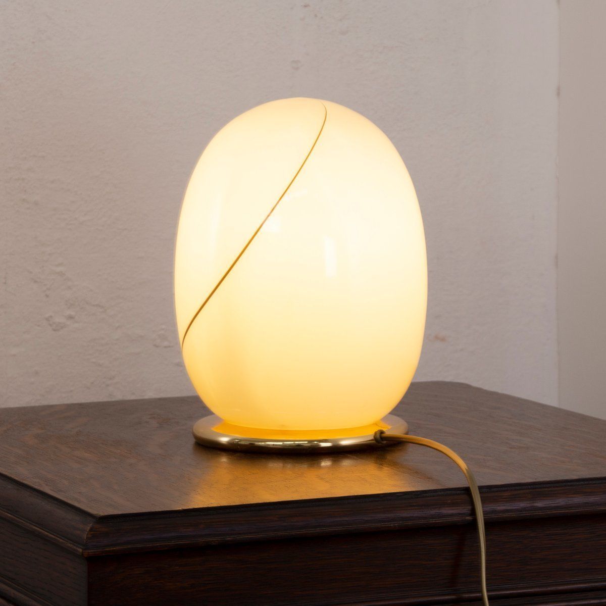 Murano Glass Lamp In Cream Color With Brass And Filigree Base photo Lighting