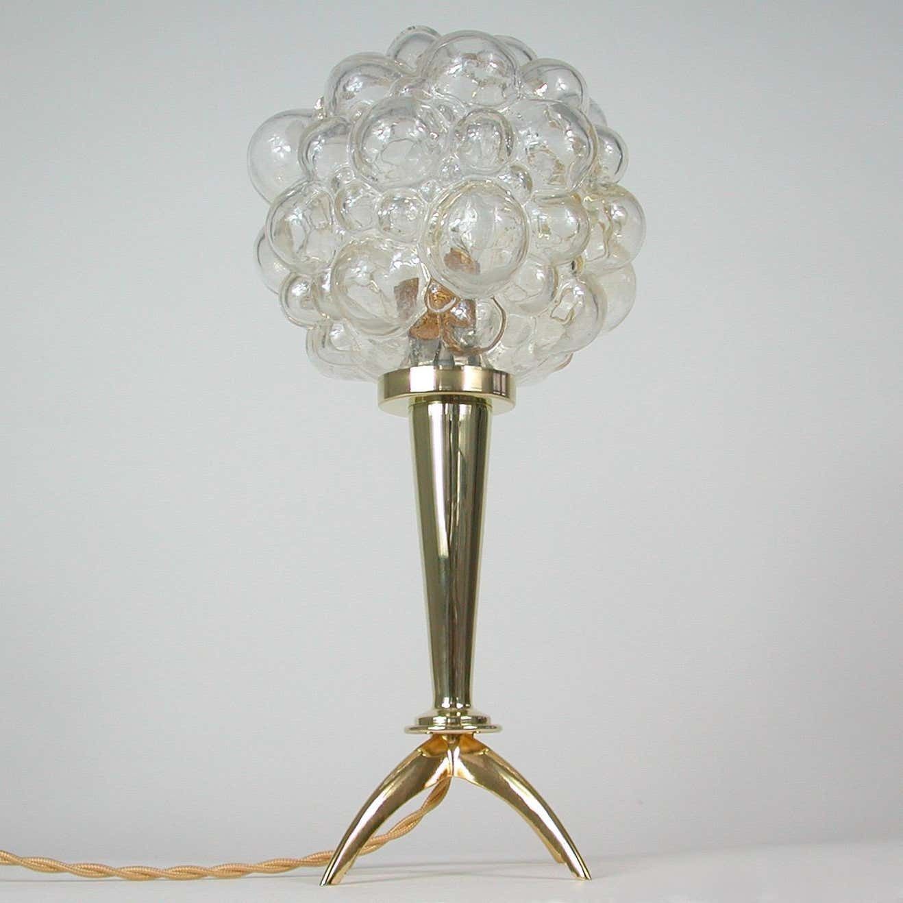 Midcentury Bubble Glass And Brass Table Lamp By Helena Tynell For Limburg, 1960s photo Lighting