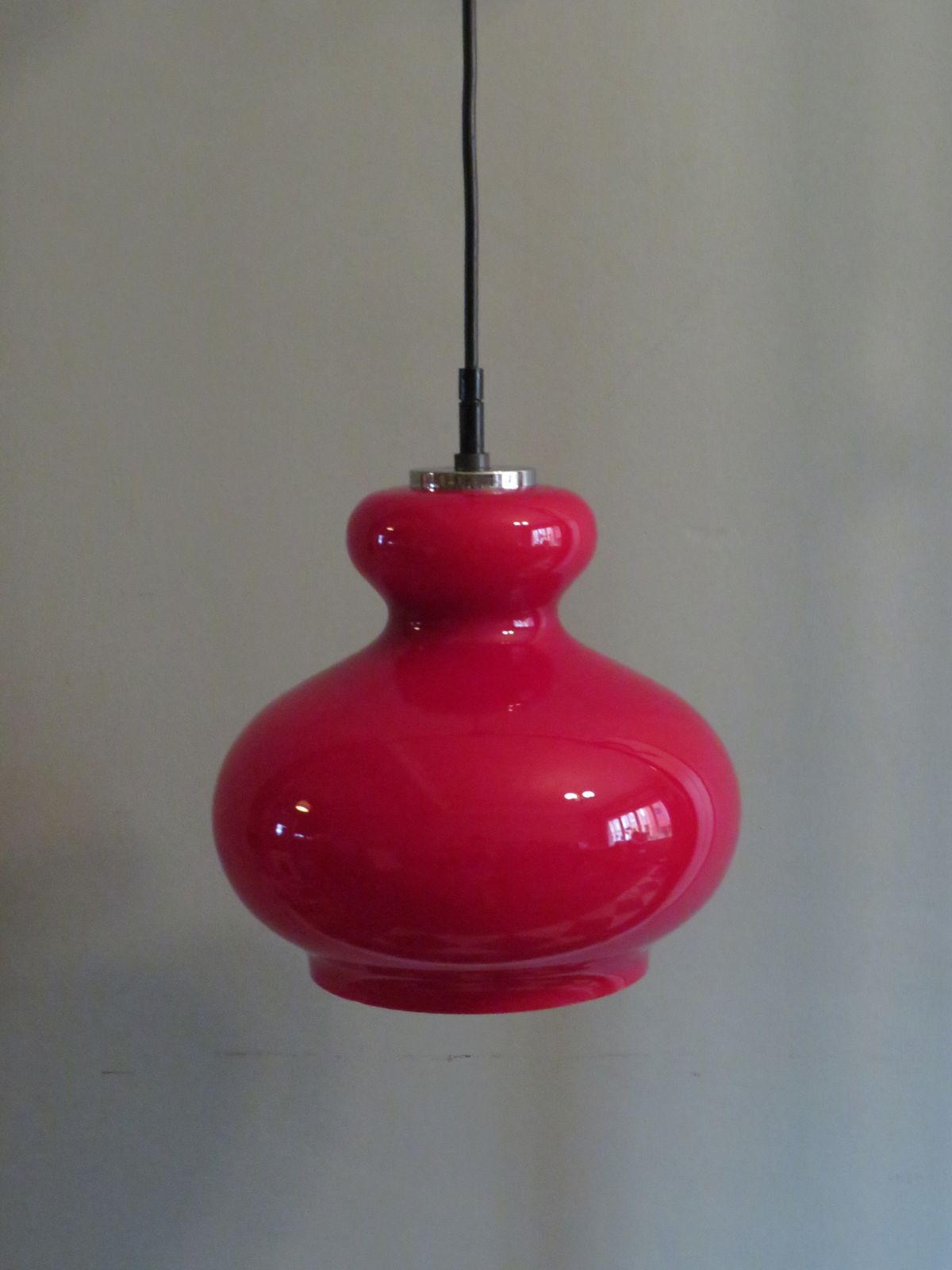 Red Glass Hanging Lamp Peill & Putzler, Germany 1960 1970