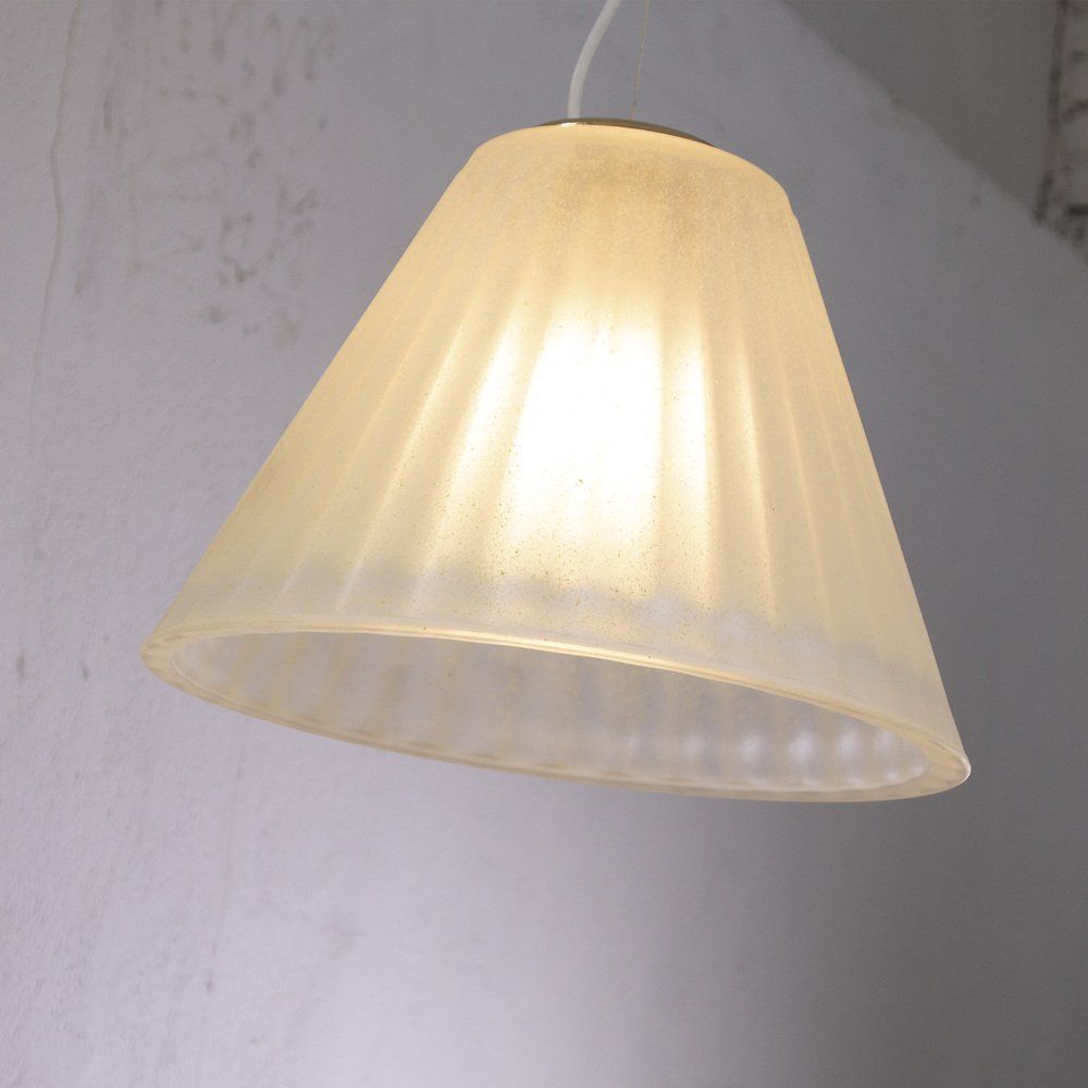 photo for sale Suspension Lamp In White And Gold Murano Glass Italy 1980s