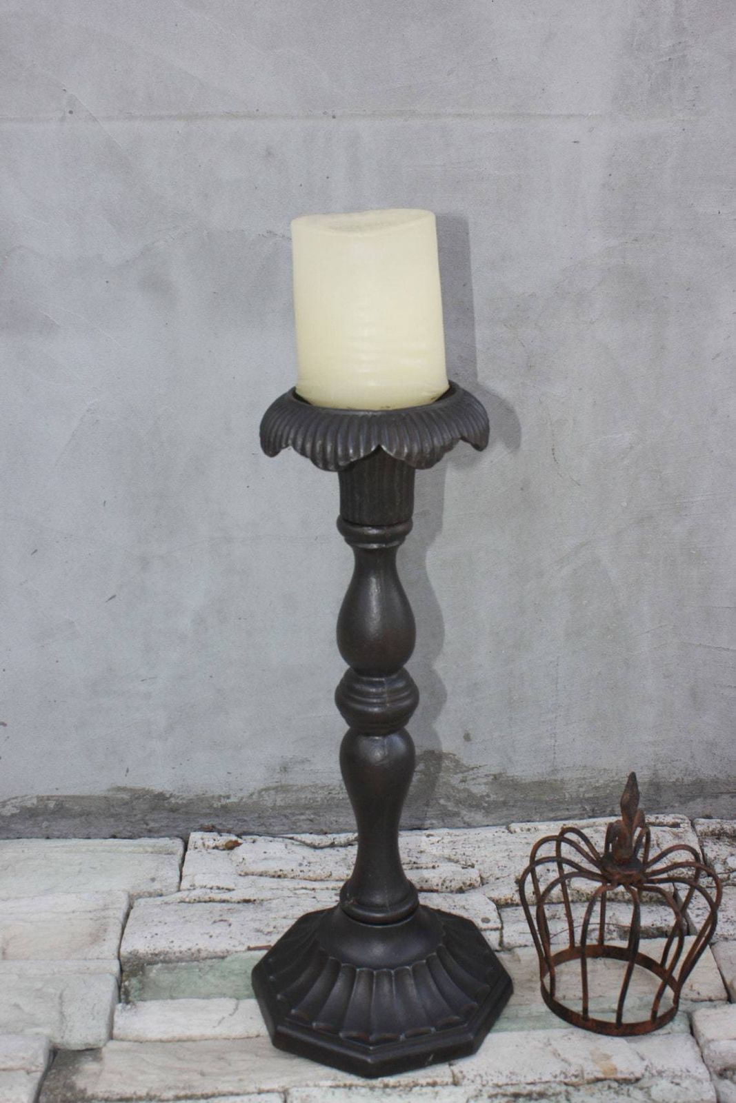 Large Cast Iron Candlestick Floor Metal Candle Holder Fireplace Tall Light 20th Century Antique photo 160.0