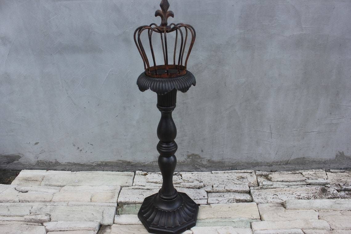 photo furniture Large Cast Iron Candlestick Floor Metal Candle Holder Fireplace Tall Light 20th Century Antique