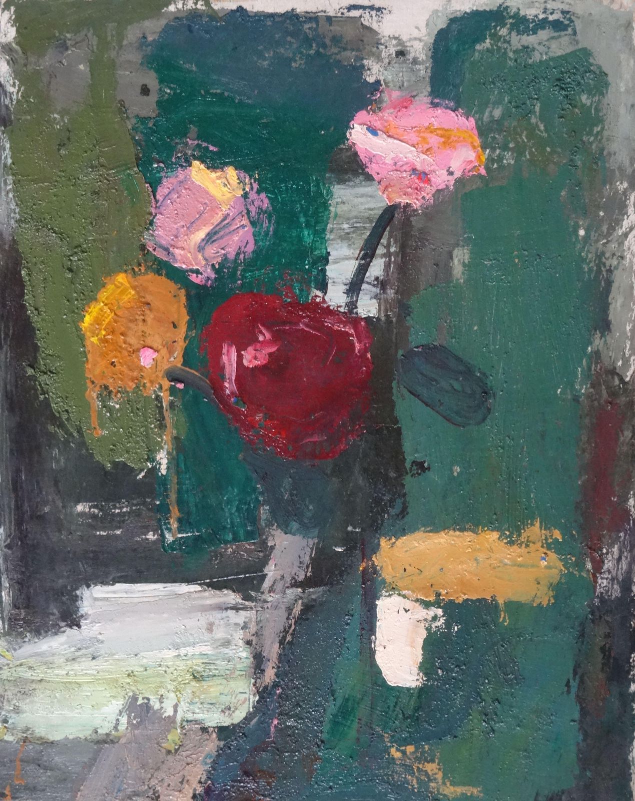 Aleksandr Rodin Still Life With Roses. Oil On Cardboard