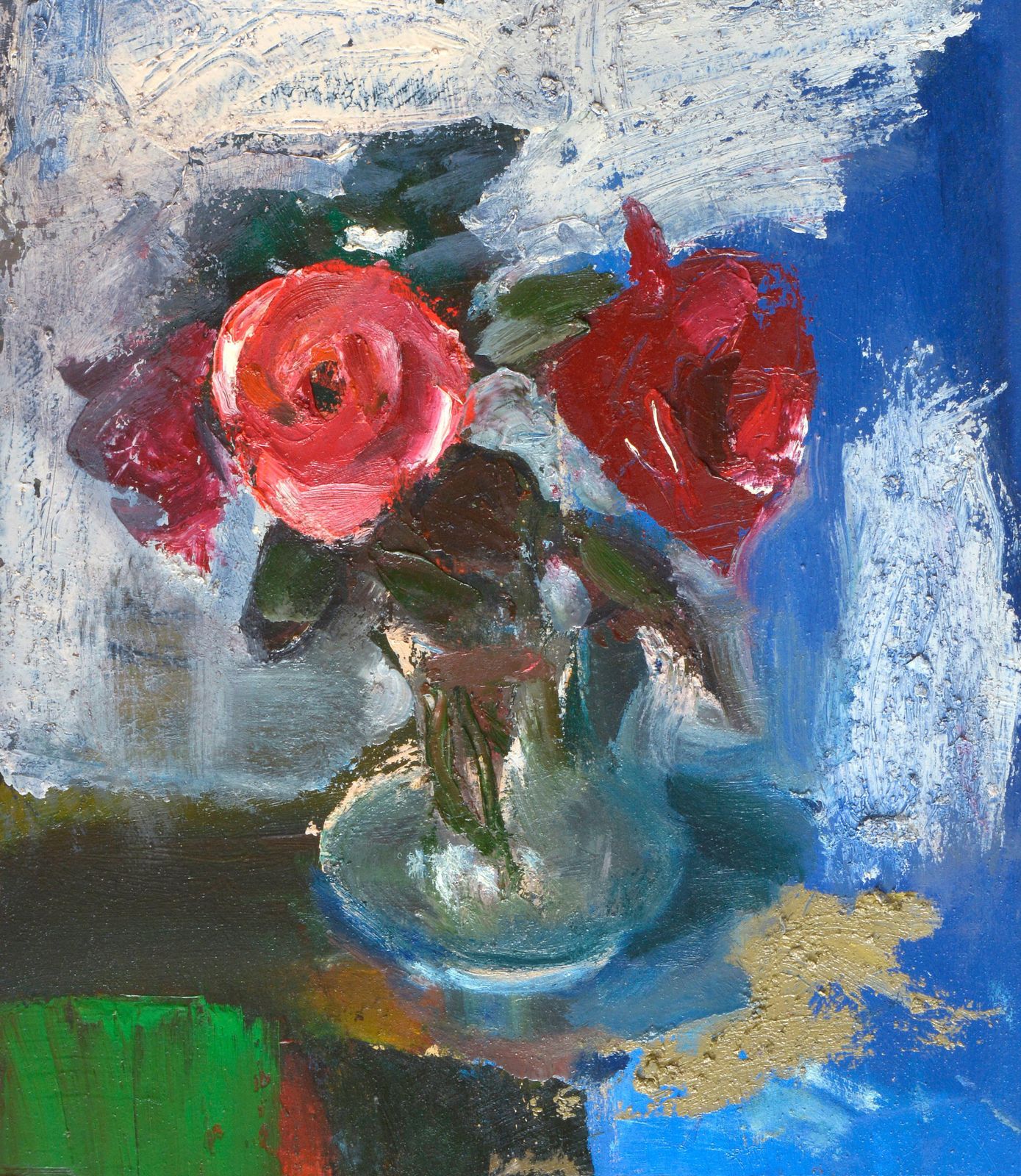 Aleksandr Rodin Red Roses. Oil On Cardboard