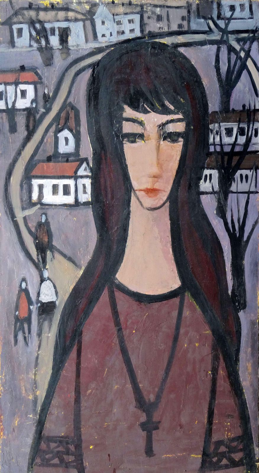Laimdots Murnieks The Girl In The City. Oil On Cardboard