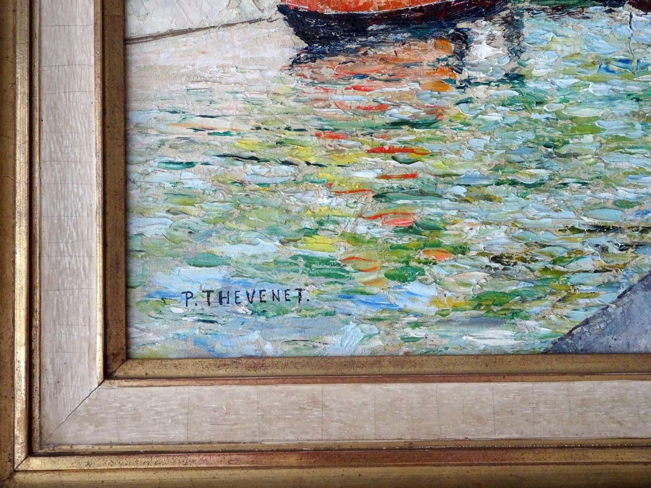 The New Bridge Oil On Canvas, Early 20th Century photo vintage