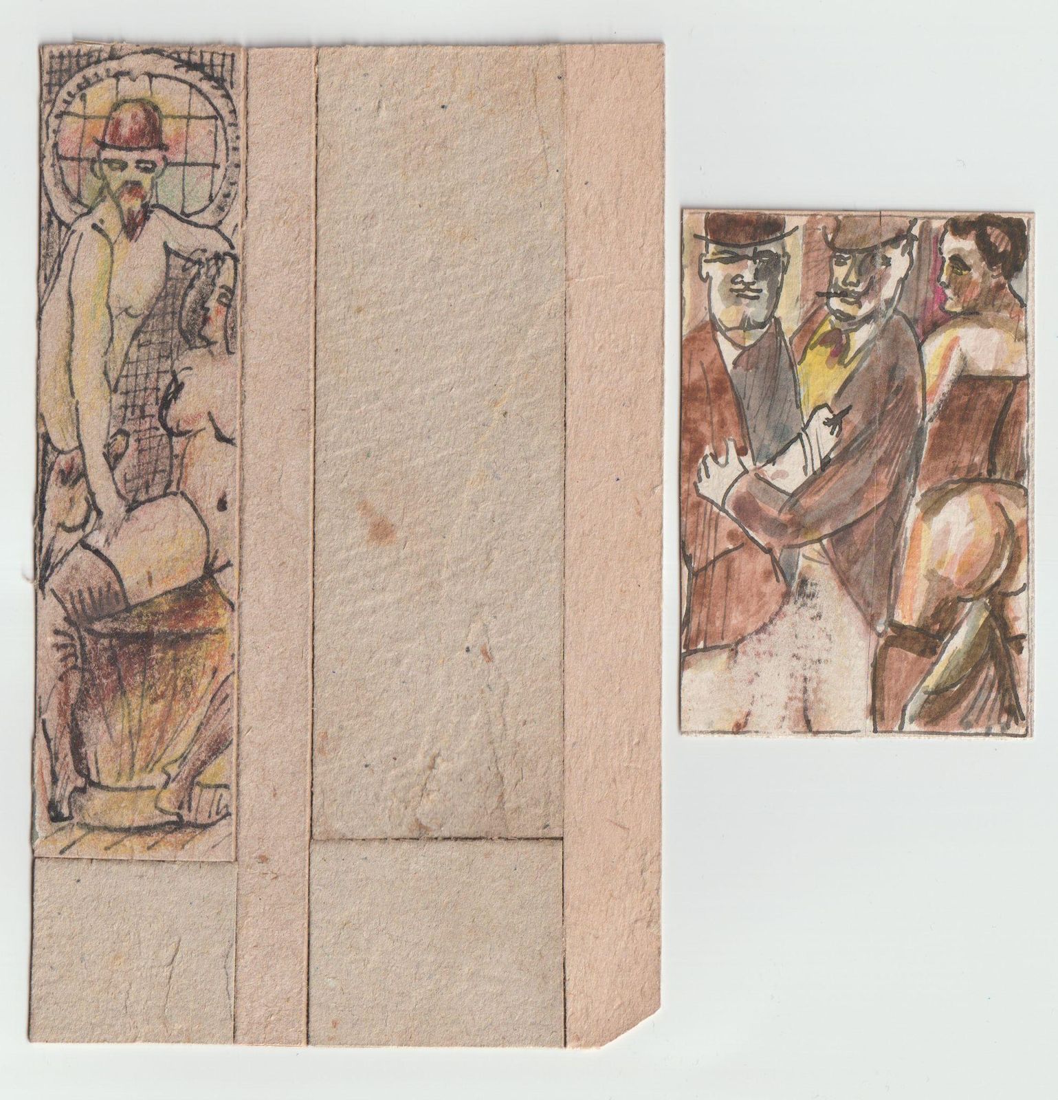 Adolfs Zardins Erotic Motives. 2.Pcs., Paper, Cardboard, Mixed Media, photo for sale
