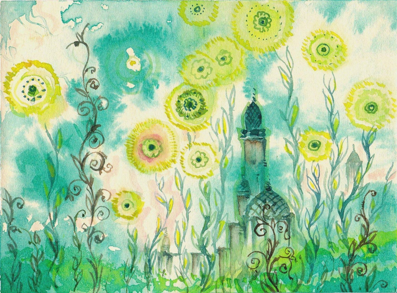 Herberts Mangolds Flowers Over The City. 1975. Watercolor On Paper