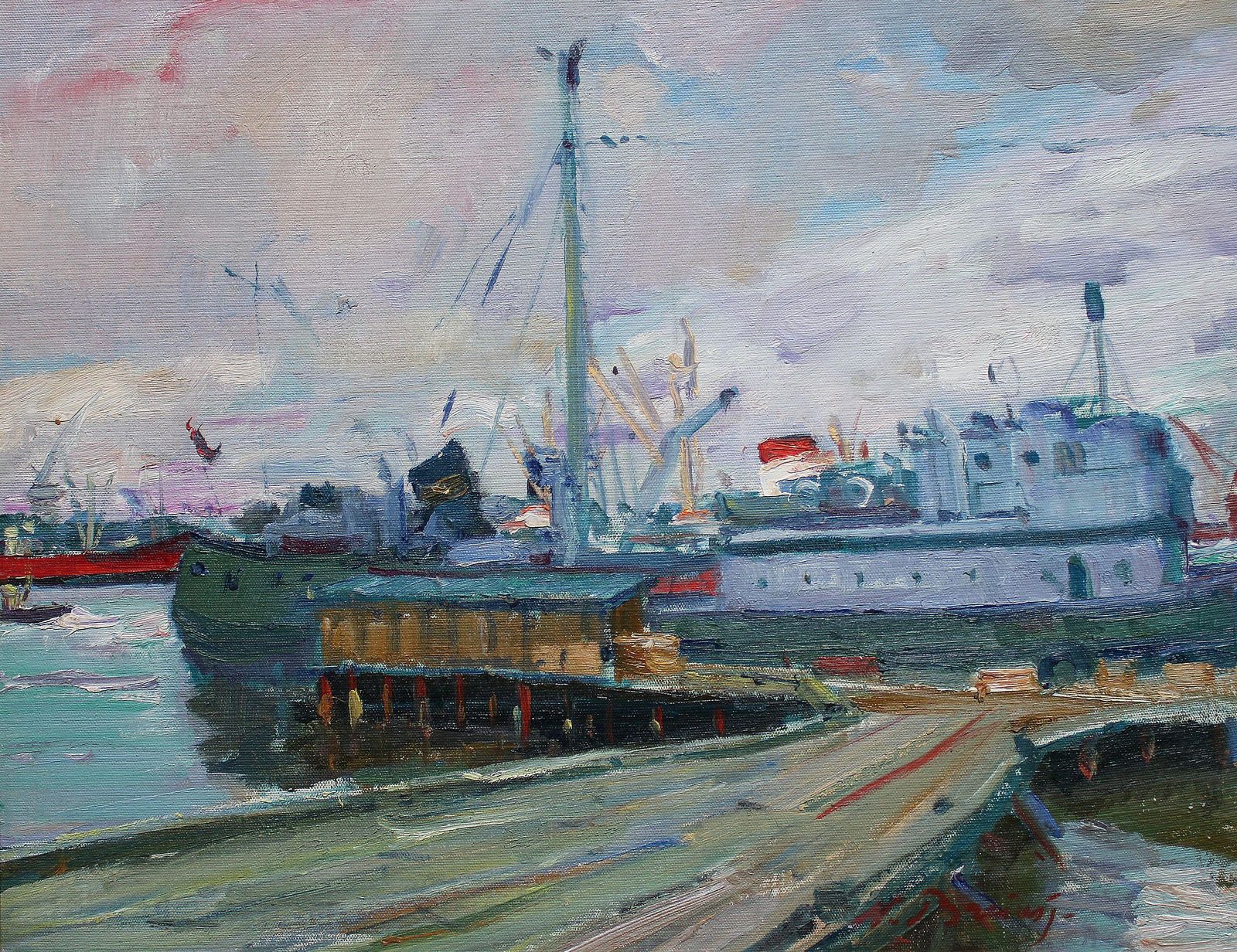Nikolajs Breikss Port. Big Ship 1964. Oil On Cardboard
