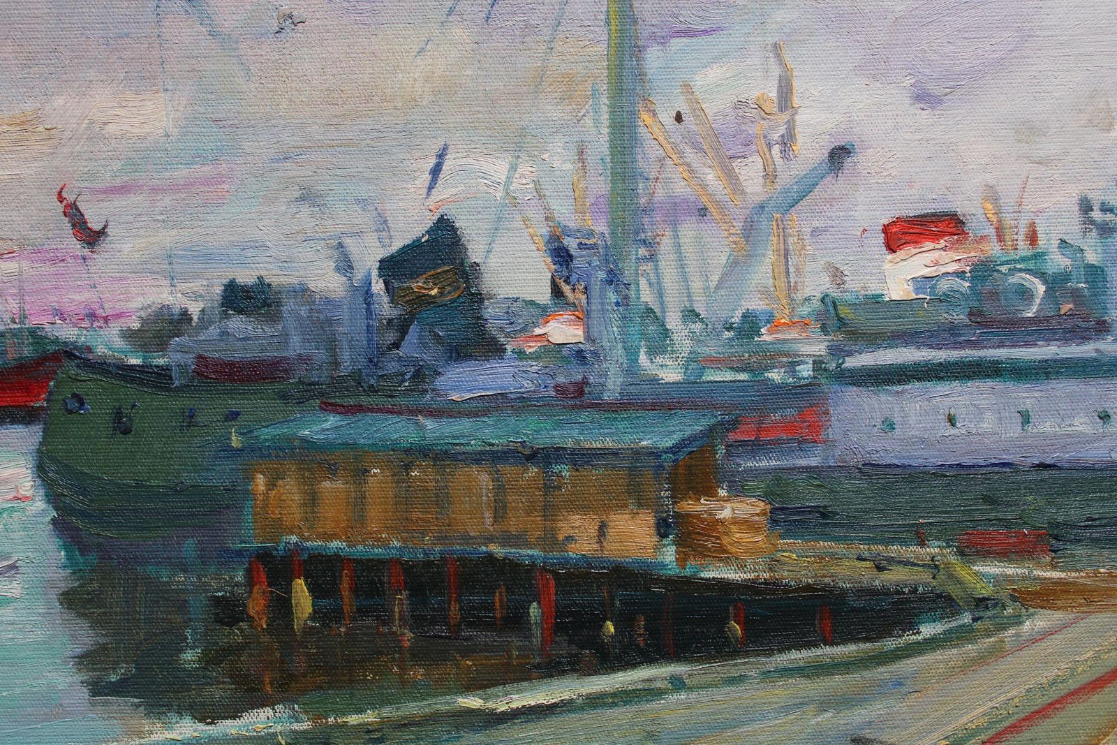 Nikolajs Breikss Port. Big Ship 1964. Oil On Cardboard photo for sale
