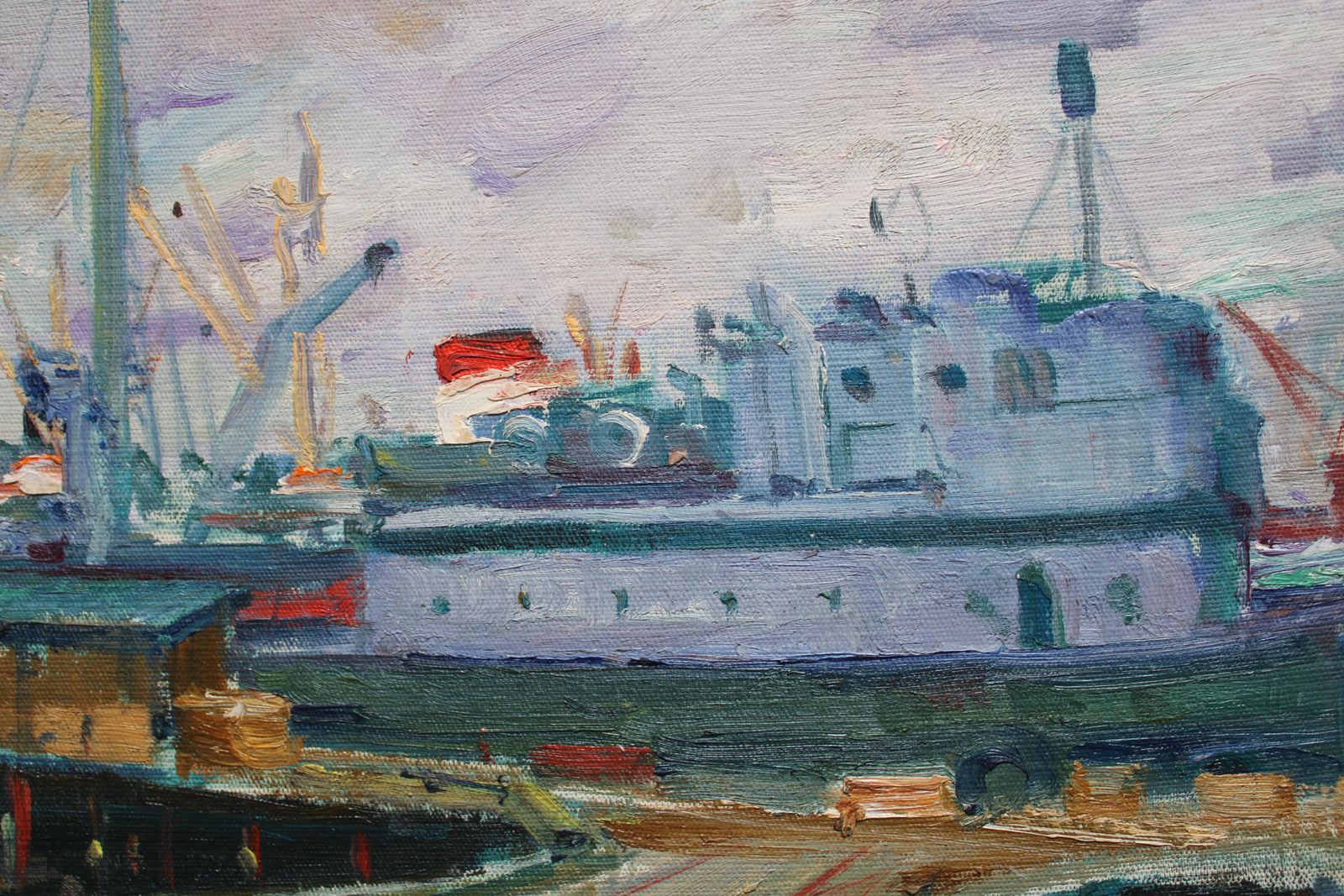 Nikolajs Breikss Port. Big Ship 1964. Oil On Cardboard photo Art