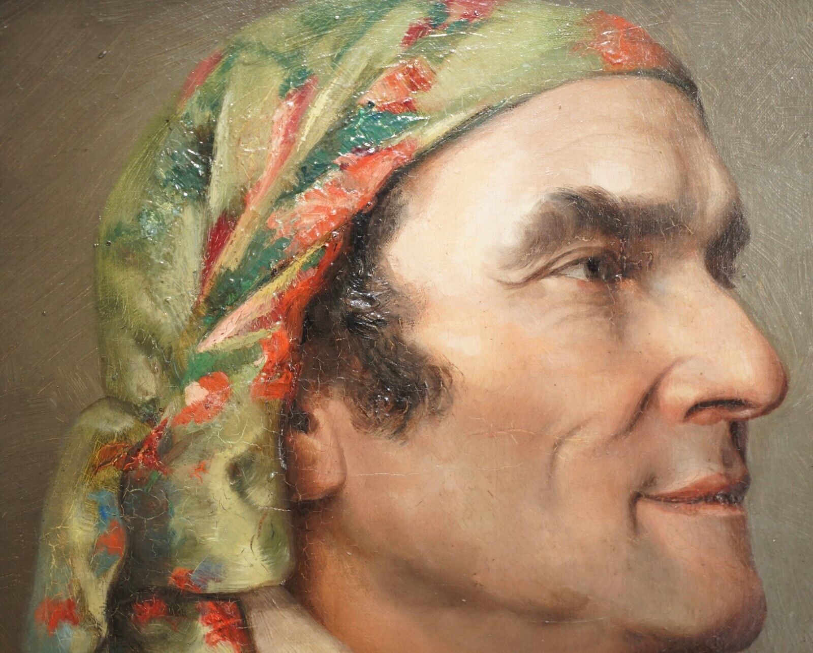 Antique Circa 1860 French Napoleon III Oil Painting Of A Gentleman In Headscarf photo 2850.0