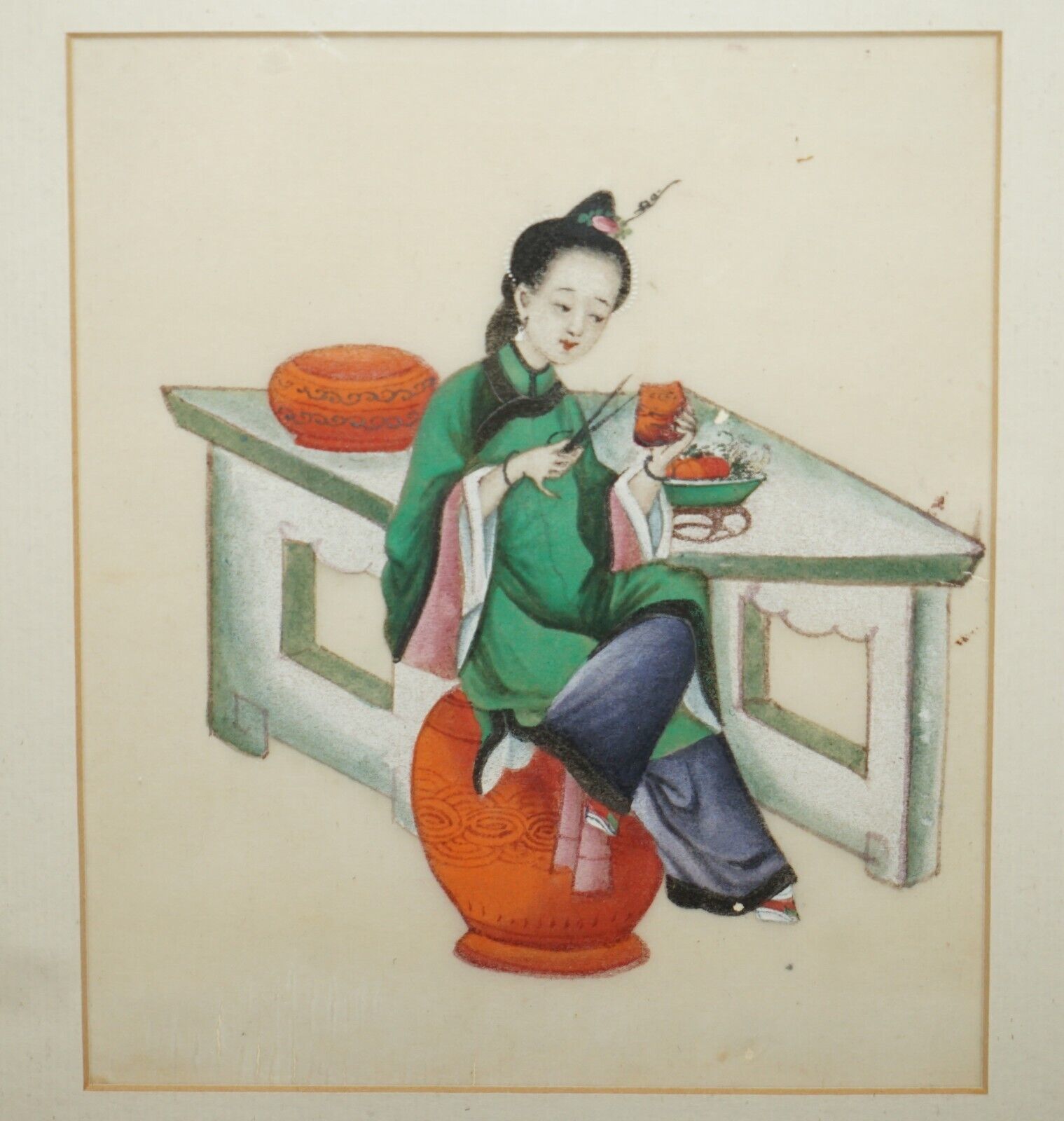 1950.0 Four Antique 19th Century Circa 1880 Chinese Gouaches On Rice Paper Geisha Girls photo