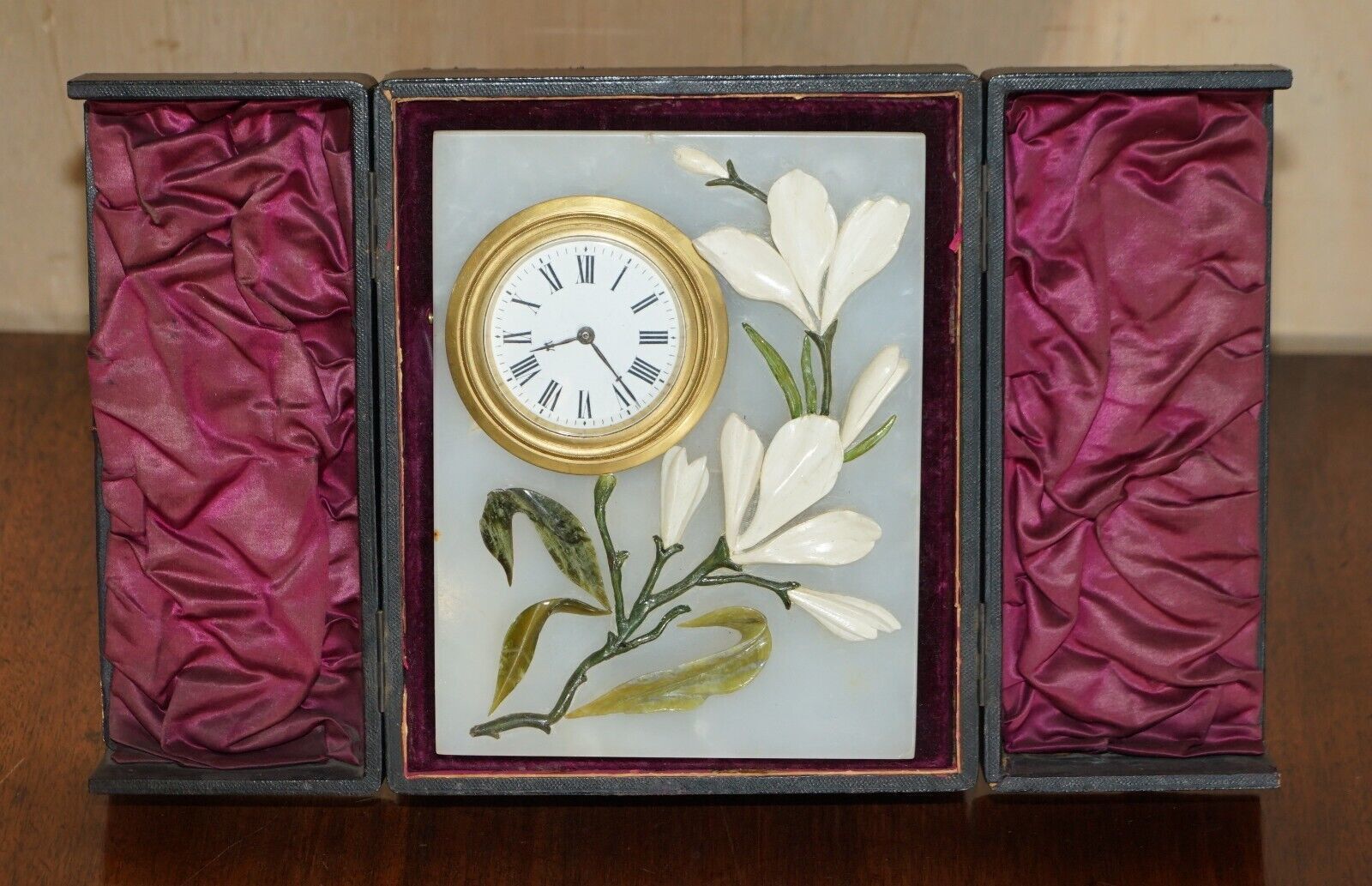 Very Fine Royal Warrant John D Harris Marble & Pietra Dura Boudoir Clock In Case