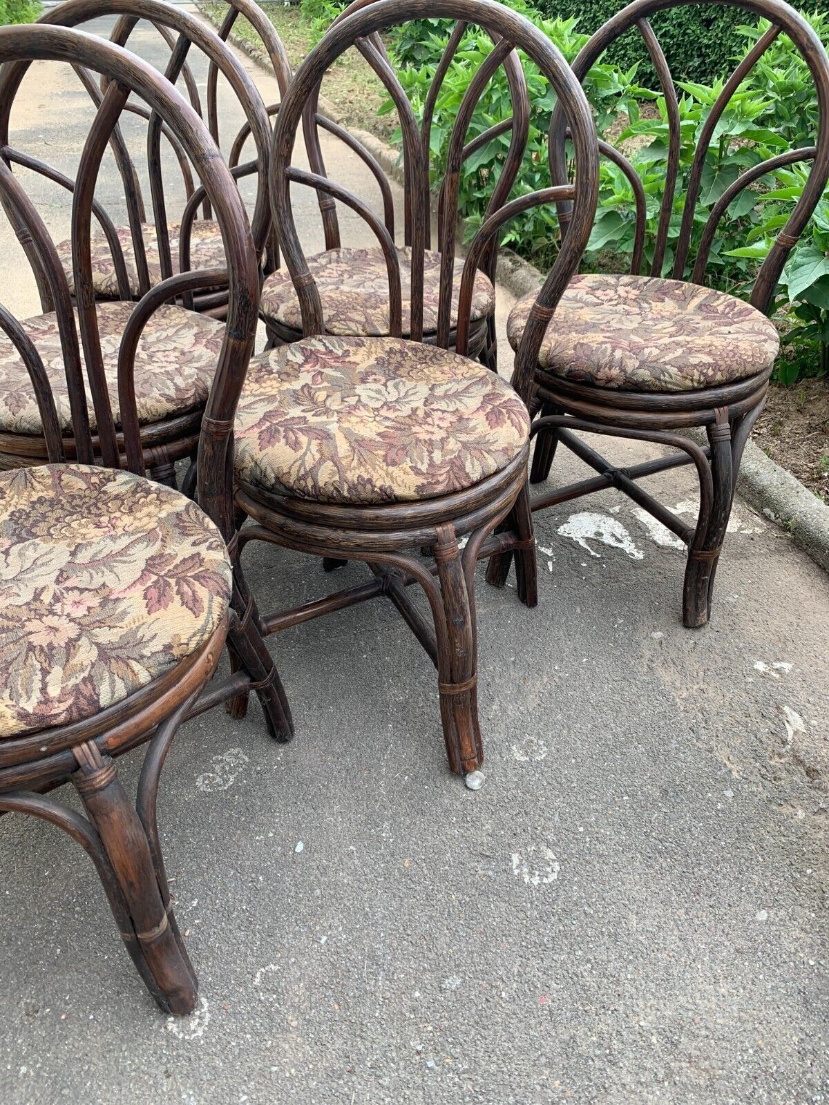 Suite Of Six 20th Century Curved Wicker Chairs photo vintage