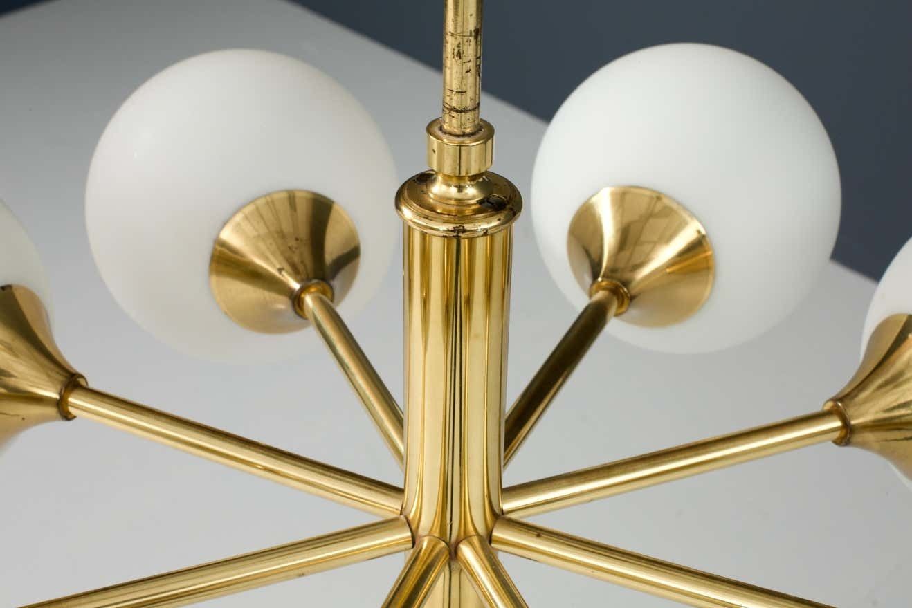 Sputnik In Brass And 8 Opaline Bulbs, Eastern Europe, 1960s photo 2638.48