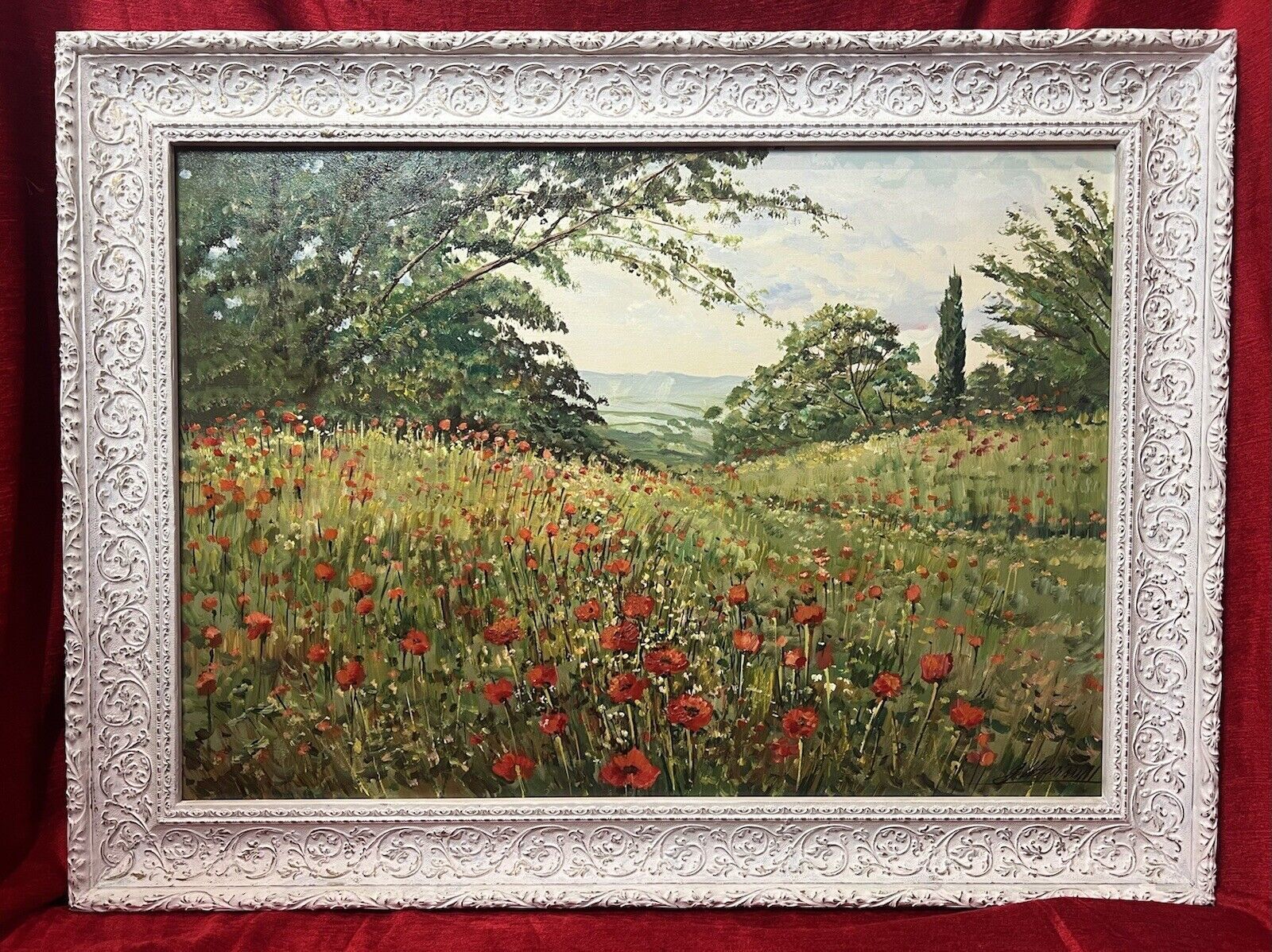 Field Of Poppies After Claude Monet Impressionistic Oil Painting Signed