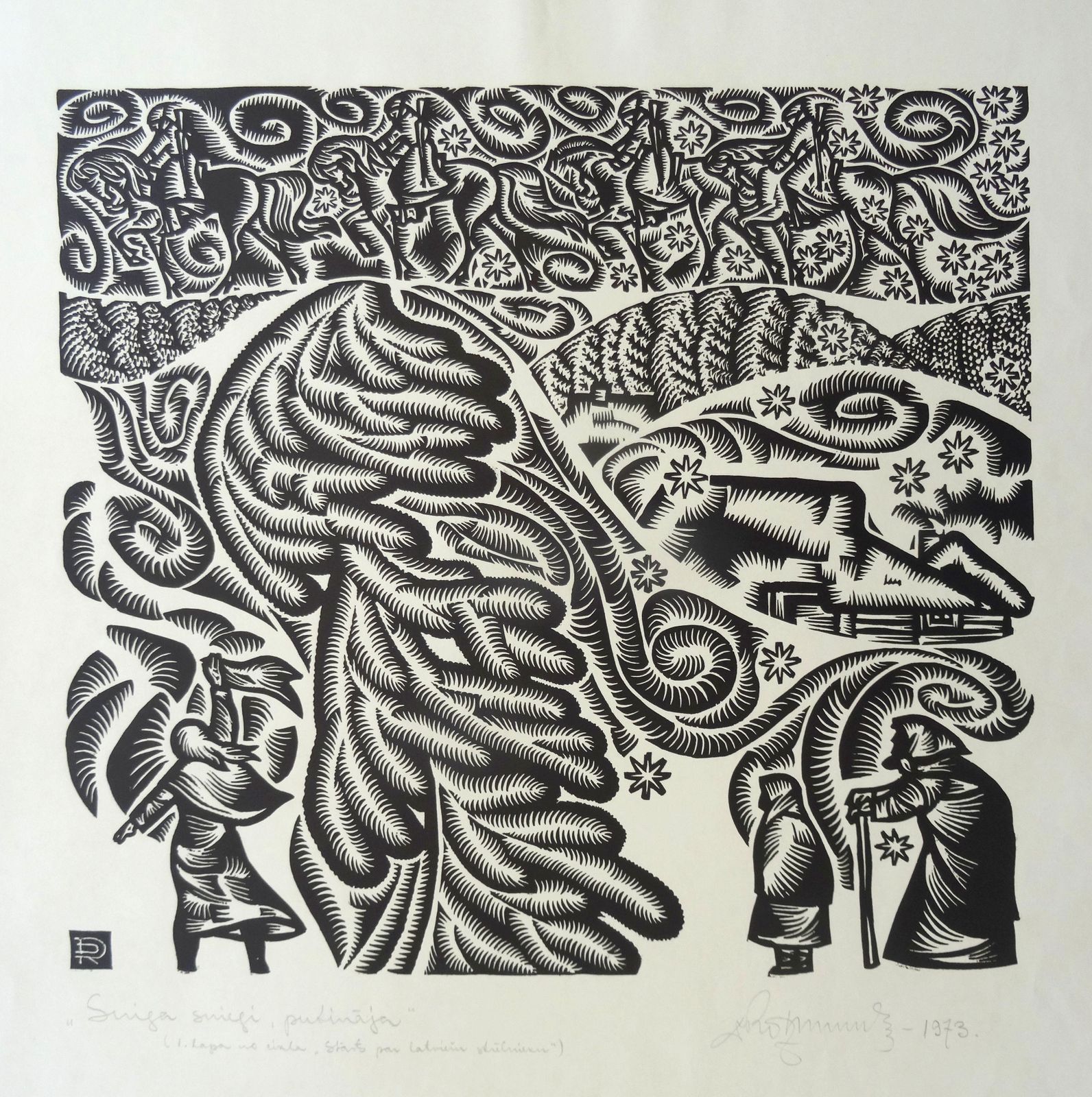 Dainis Rozkalns The Snow Was Blowing. 1973, Paper, Linocut, Print Size