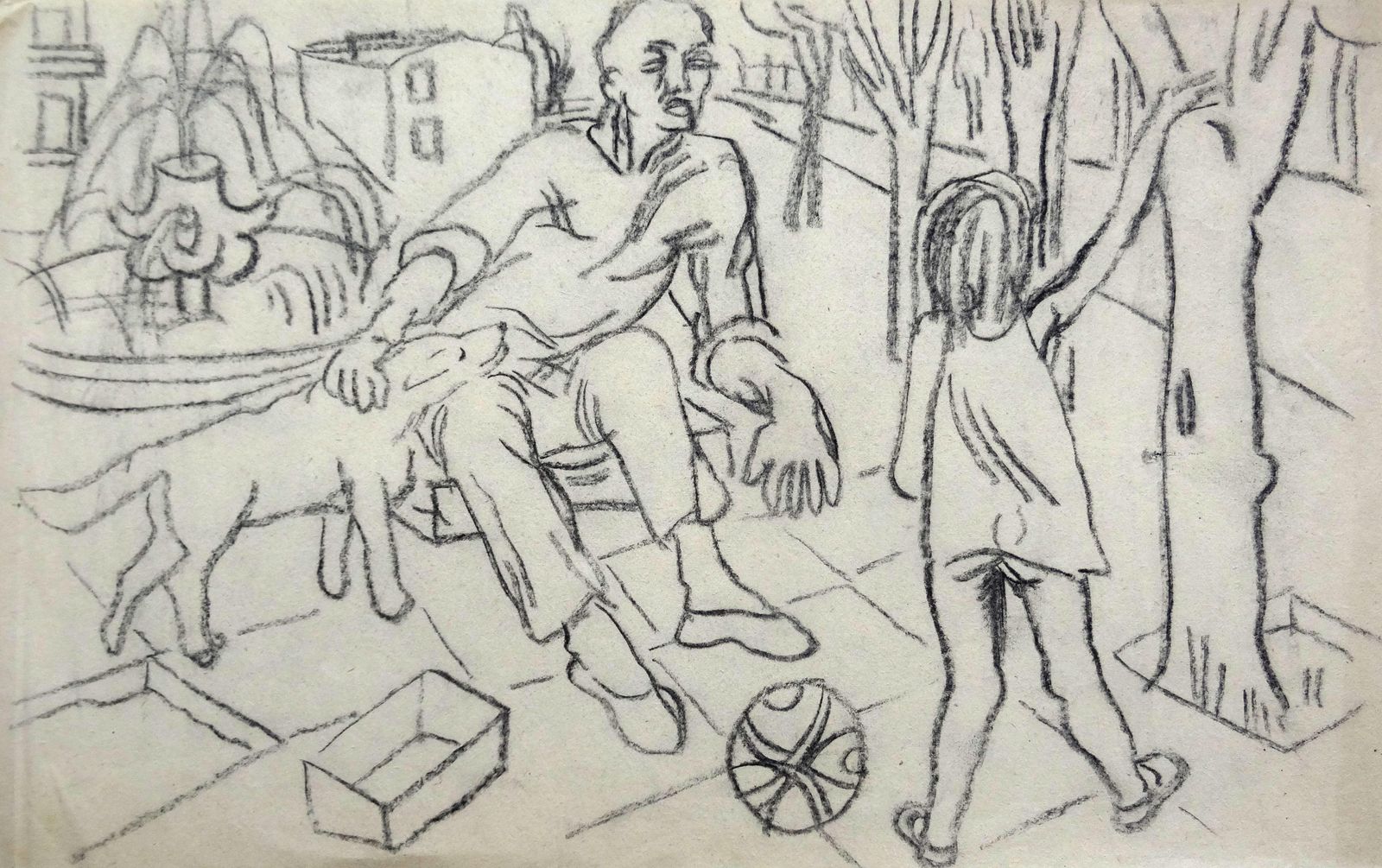 Vladimir Glushenkov By The Fountain. Paper, Charcoal