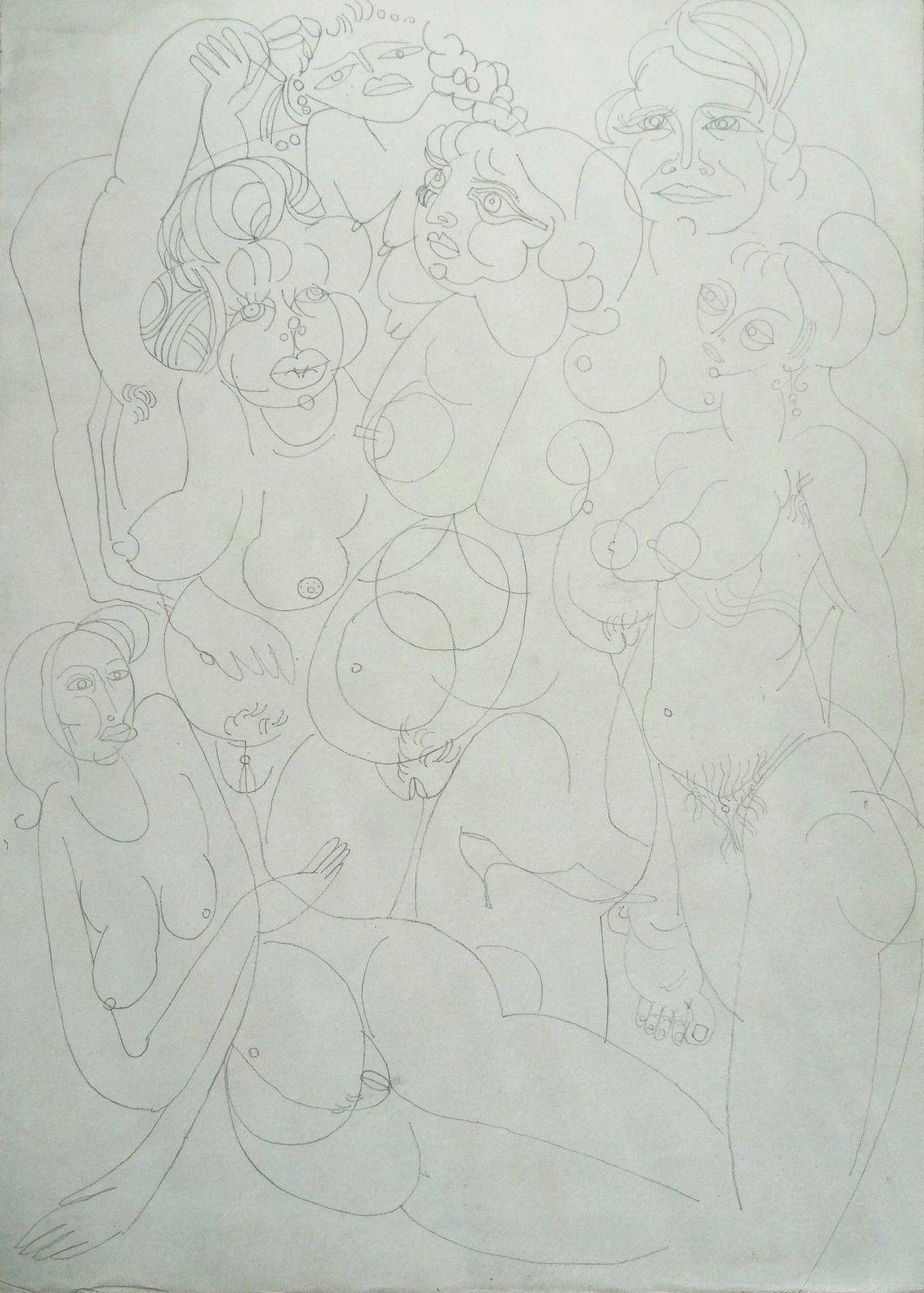 Vladimir Glushenkov Composition With Women. 1968. Paper, Pencil