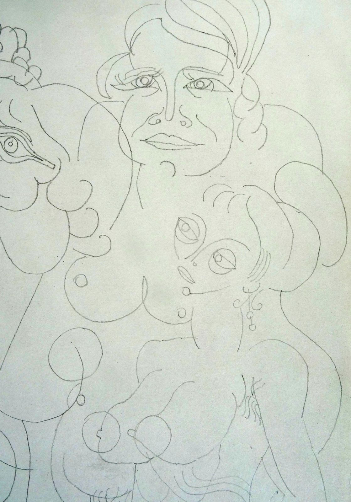 Vladimir Glushenkov Composition With Women. 1968. Paper, Pencil photo 350.0