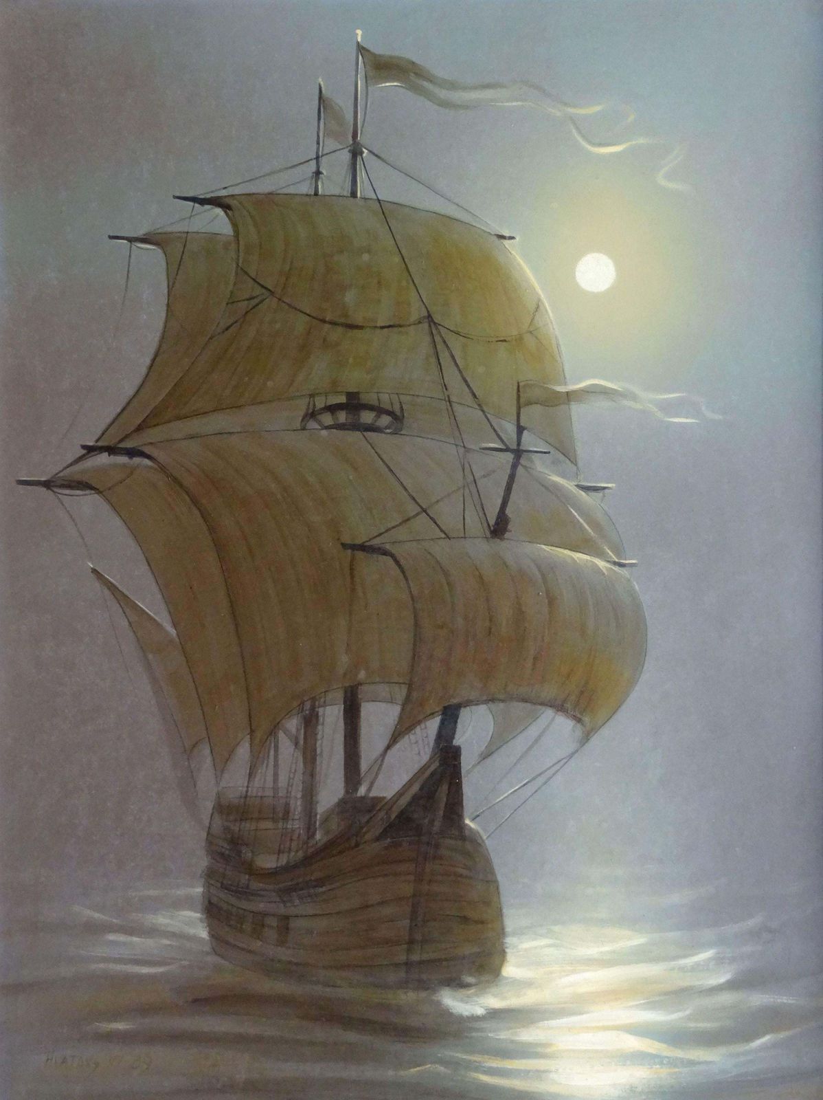 Vasily Hvatov Sailboat In The Night. 1989. Oil On Cardboard