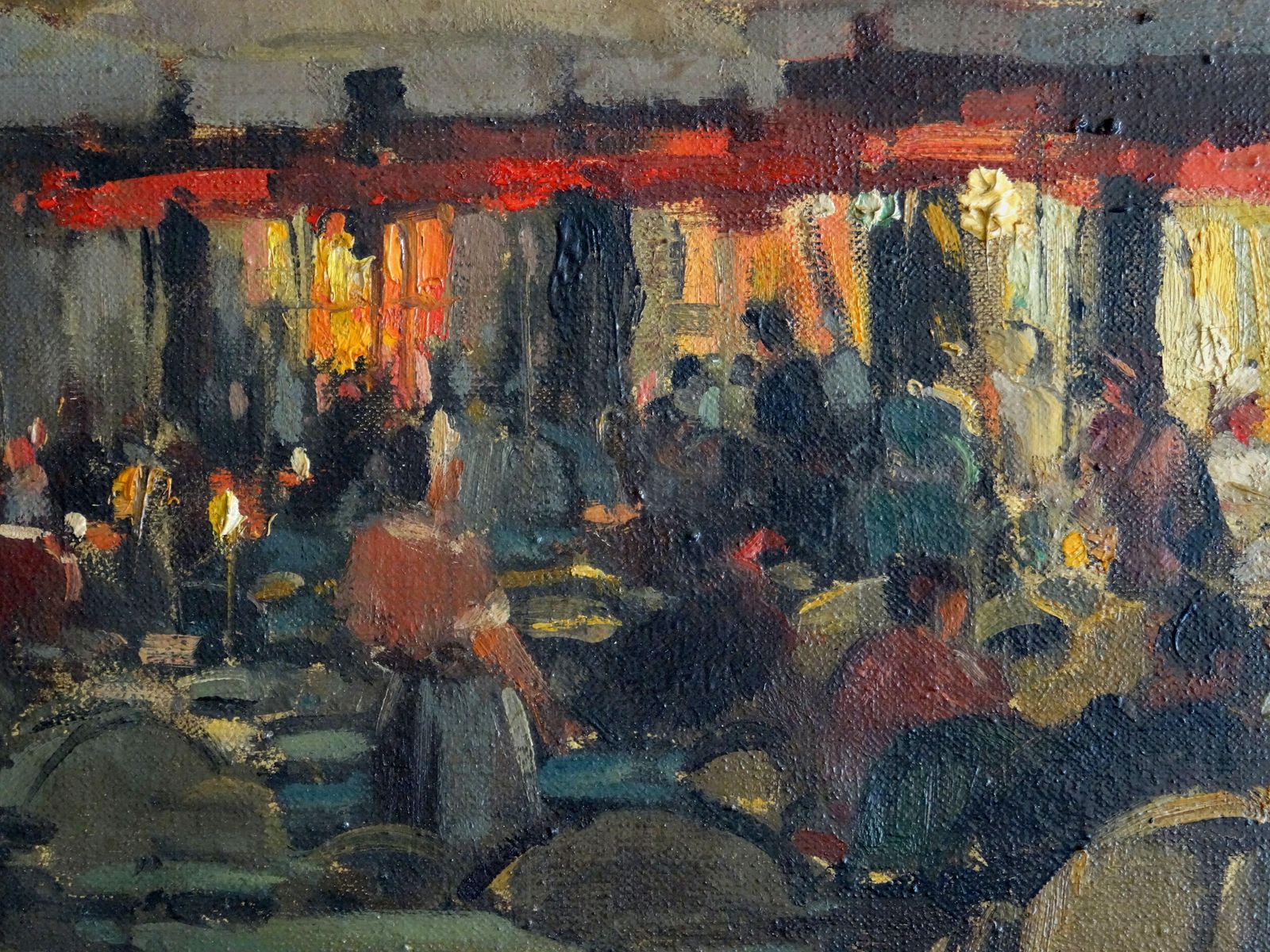 Serge Kislakoff Restaurant Terrace At Evening In Montmartre, Paris. Oil On Canvas photo furniture