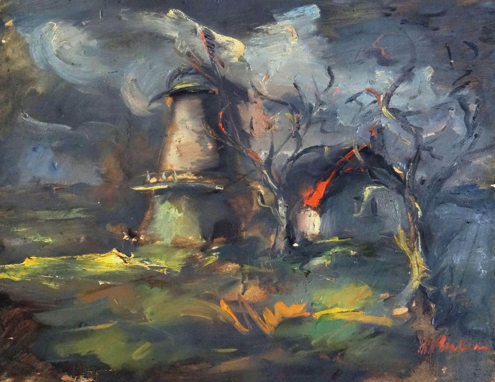 Harijs Veldre Windmill. Middle Of 1940s, Oil On Cardboard