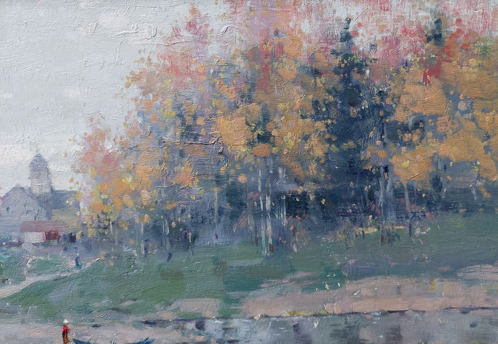 Oto Plader Autumn At The Lake, Plywood, Oil photo Art